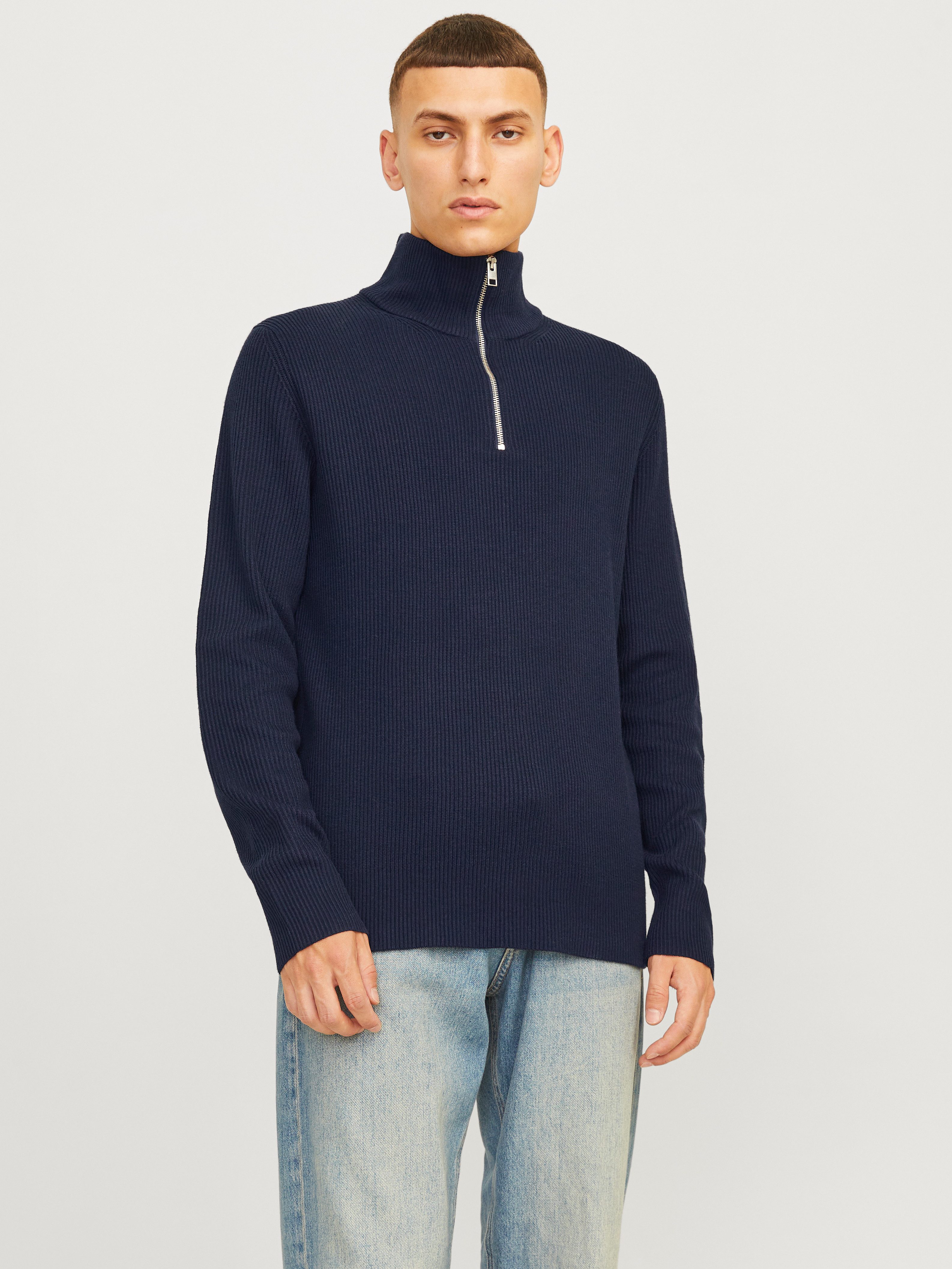 Jack & jones Essentials Half Zip Gebreide Trui in Sky Captain Blauw Blue Heren