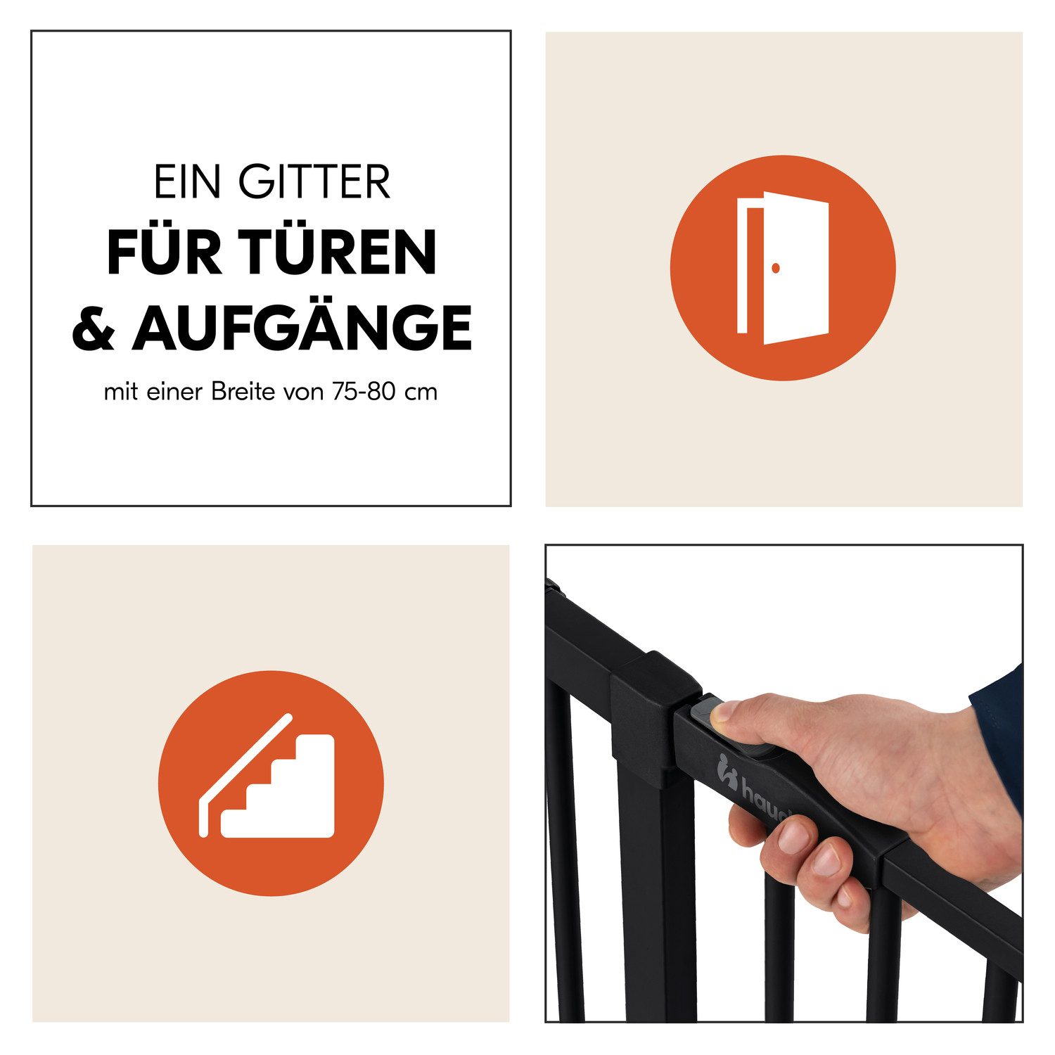 Hauck Traphek Clear Step 2, Black ook als traphekje te gebruiken, 75-80 cm, vlakke doorgang