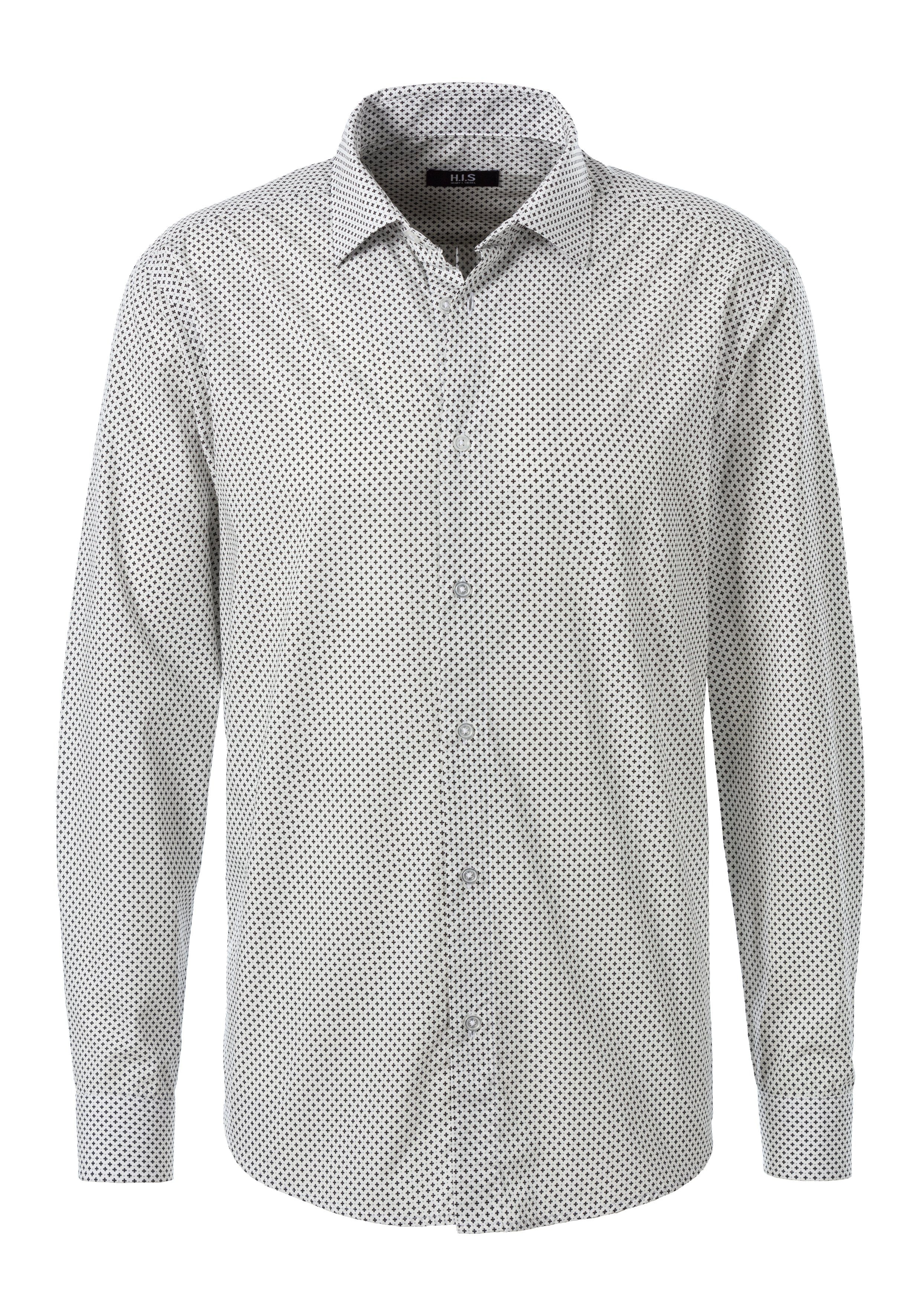 H.I.S Overhemd met lange mouwen Regular fit met haifiskraag en all-over print van zuiver katoen