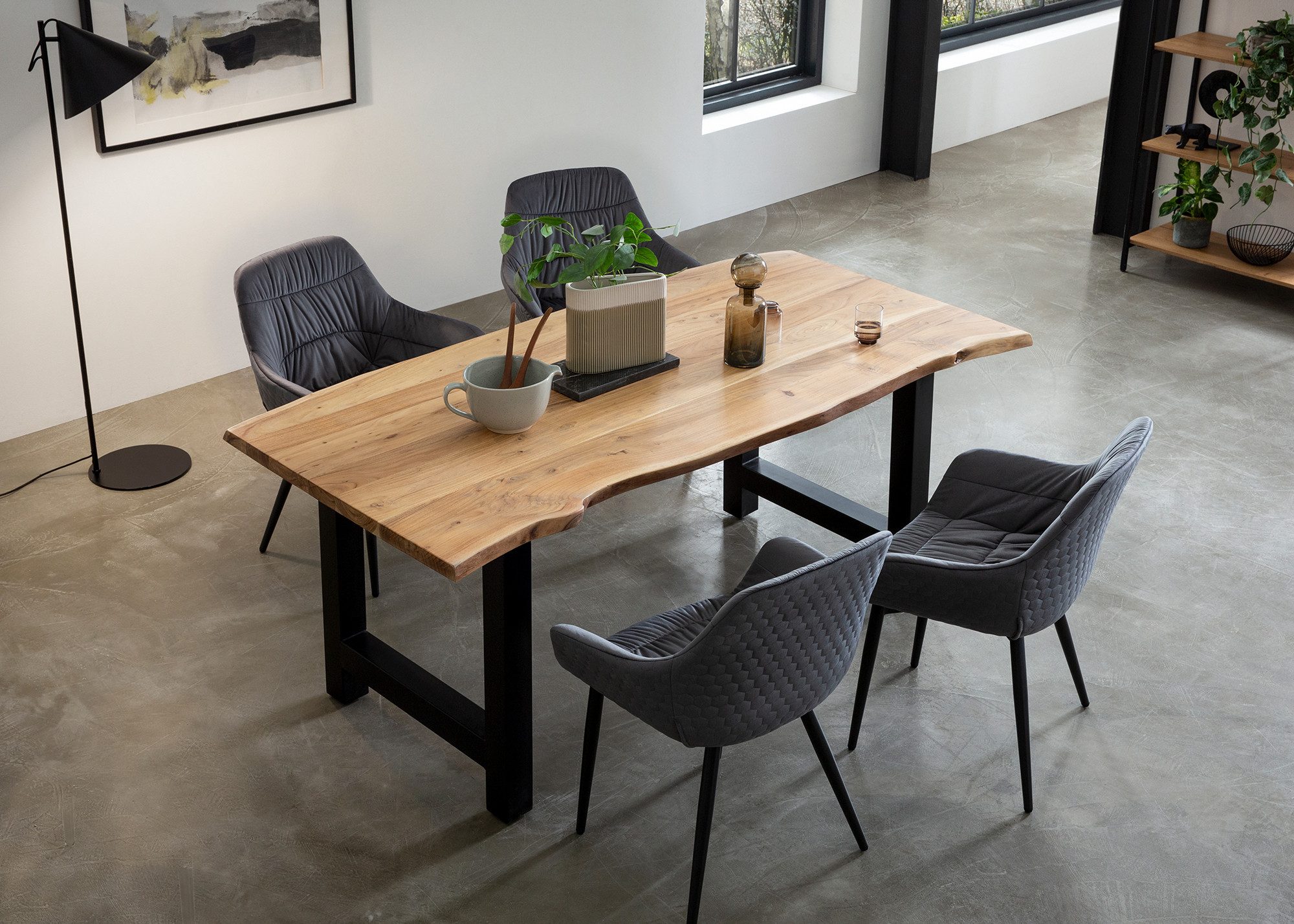 SalesFever Eethoek Massief hout geolied en tweevoudig gewaxt (set, 5-delig) eethoeken grijs