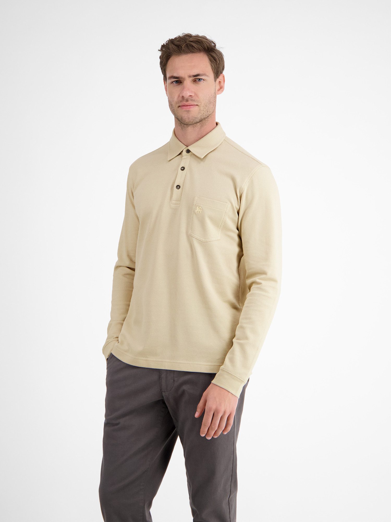 Lerros Poloshirt met lange mouwen LERROS Heren-lange mouwen polo in wafeloptiek