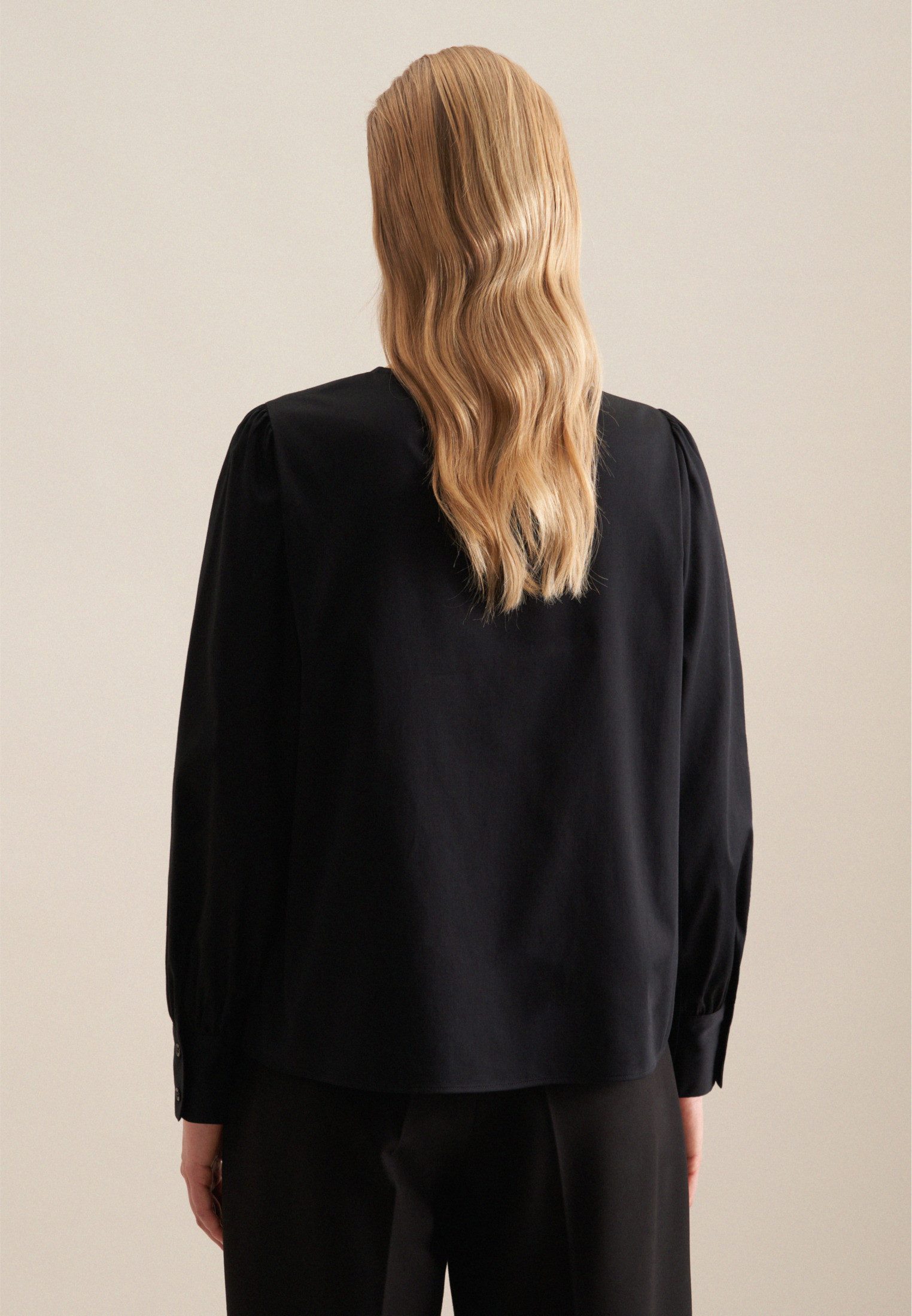 seidensticker Shirtblouse Zwarte roos Lange mouwen ronde hals uni