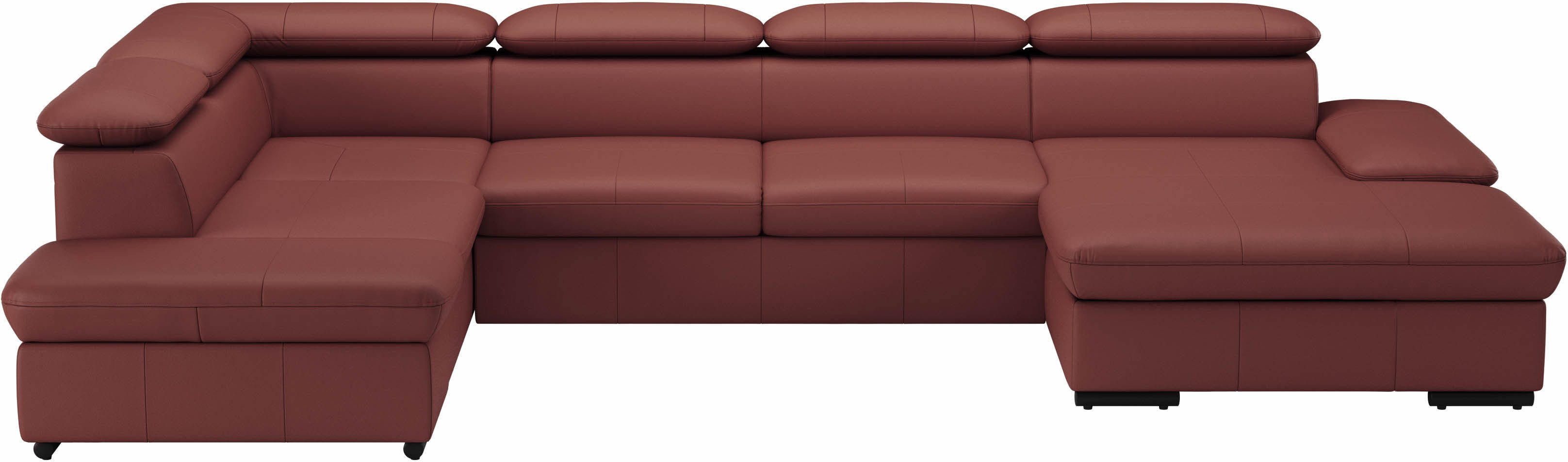 sit&more Zithoek Alcudia U-vorm optioneel met slaapfunctie rood, zithoeken, Achterkant stretchstof-met armverstelling-met hoofdsteunverstelling-zonder