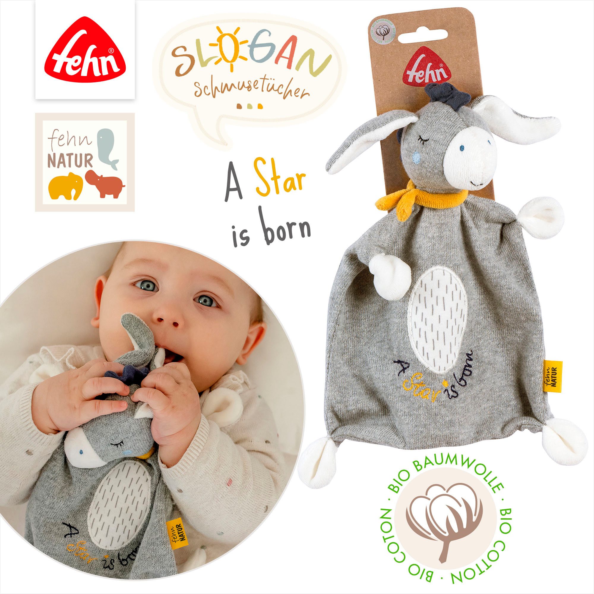 Fehn Knuffeldoek FehnNATUR, Ezel "Star"