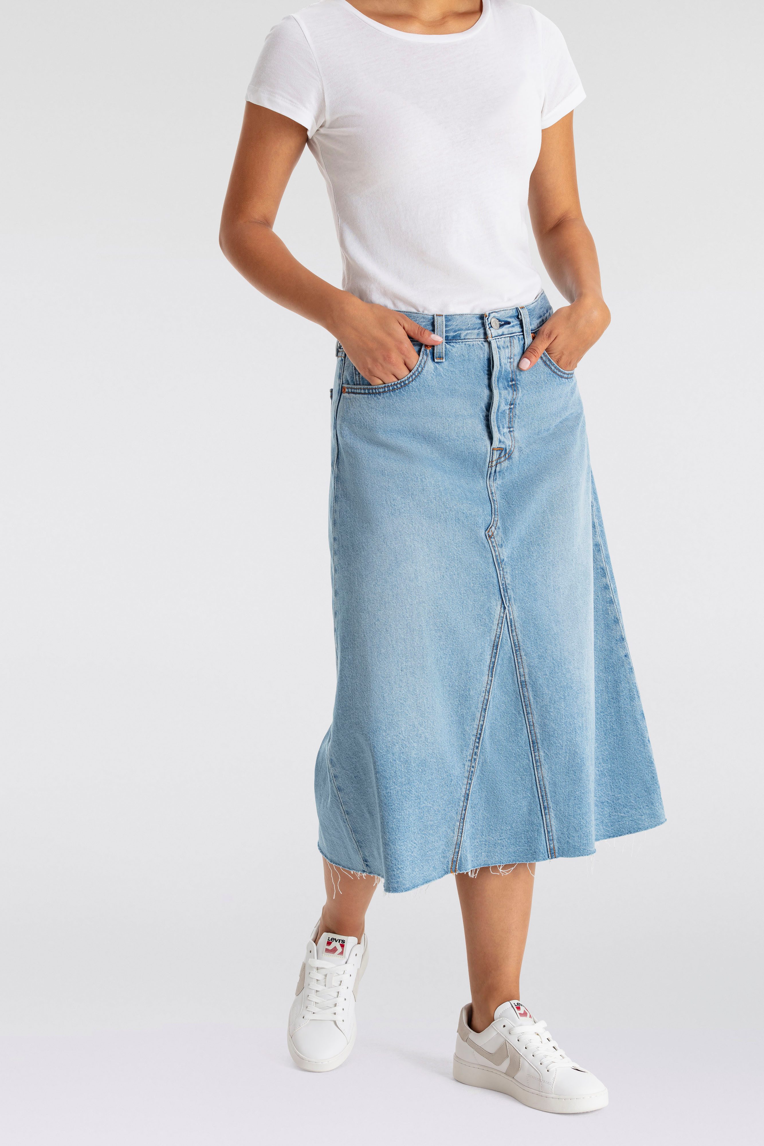 Levi's® Jeans rok HR A LINE DECON SKIRT in trendy midi-lengte met rafelige rand