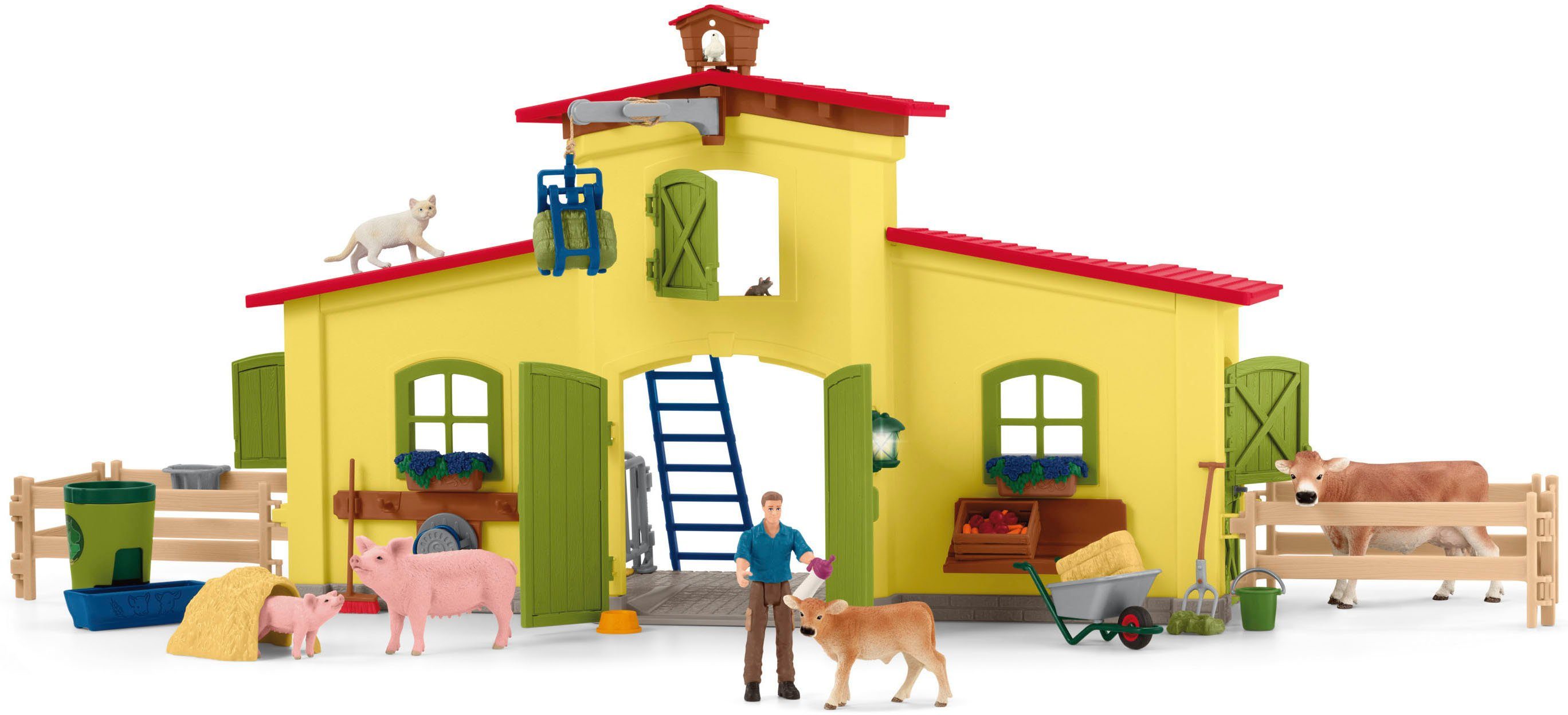 Schleich® Speelwereld FARM WORLD, Grote stal met dieren en accessoires (42605)
