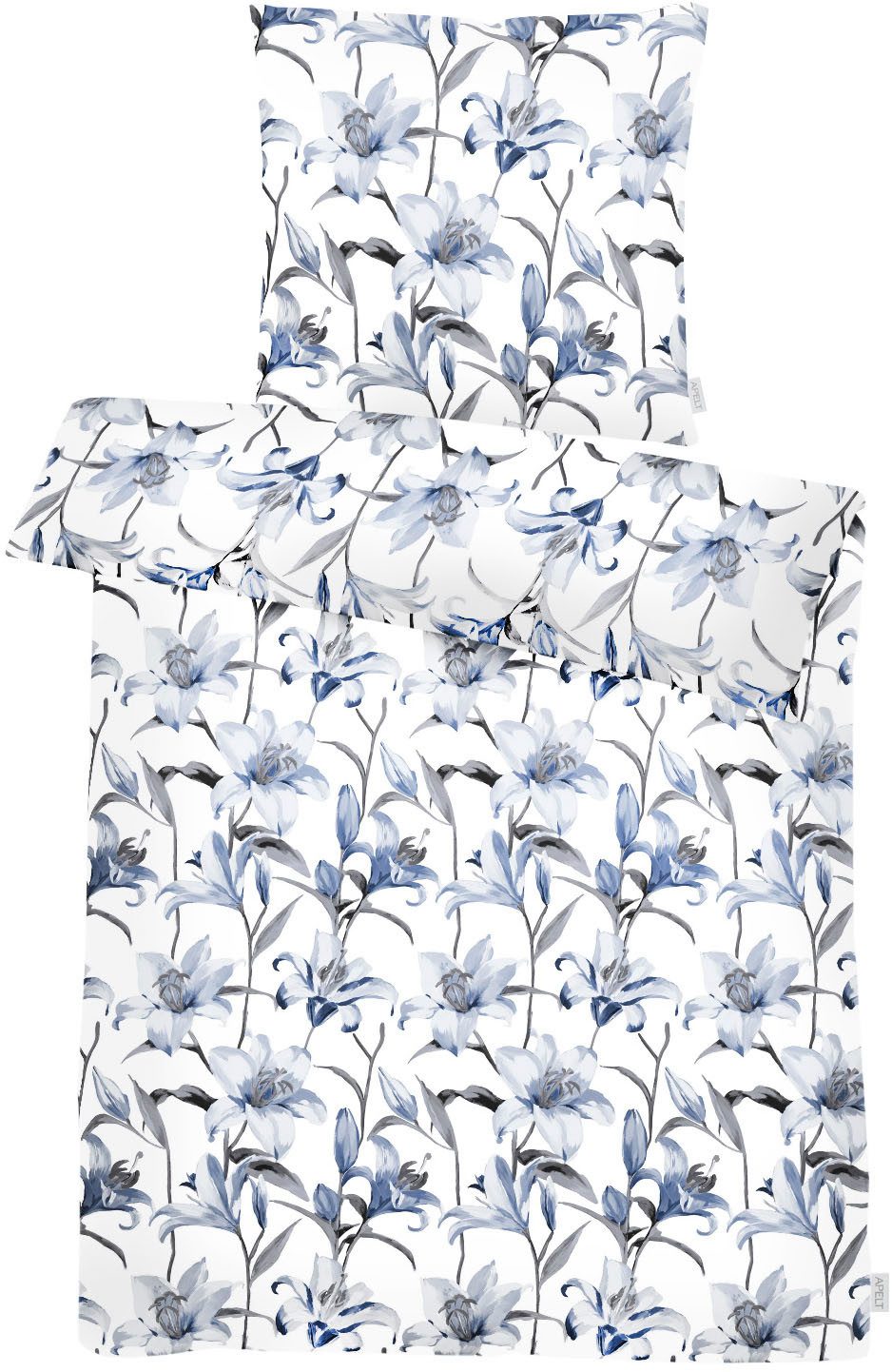 APELT Beddengoed Lilia GOTS Koningslelie bloemen (2-delig) dekbedovertrekken blauw