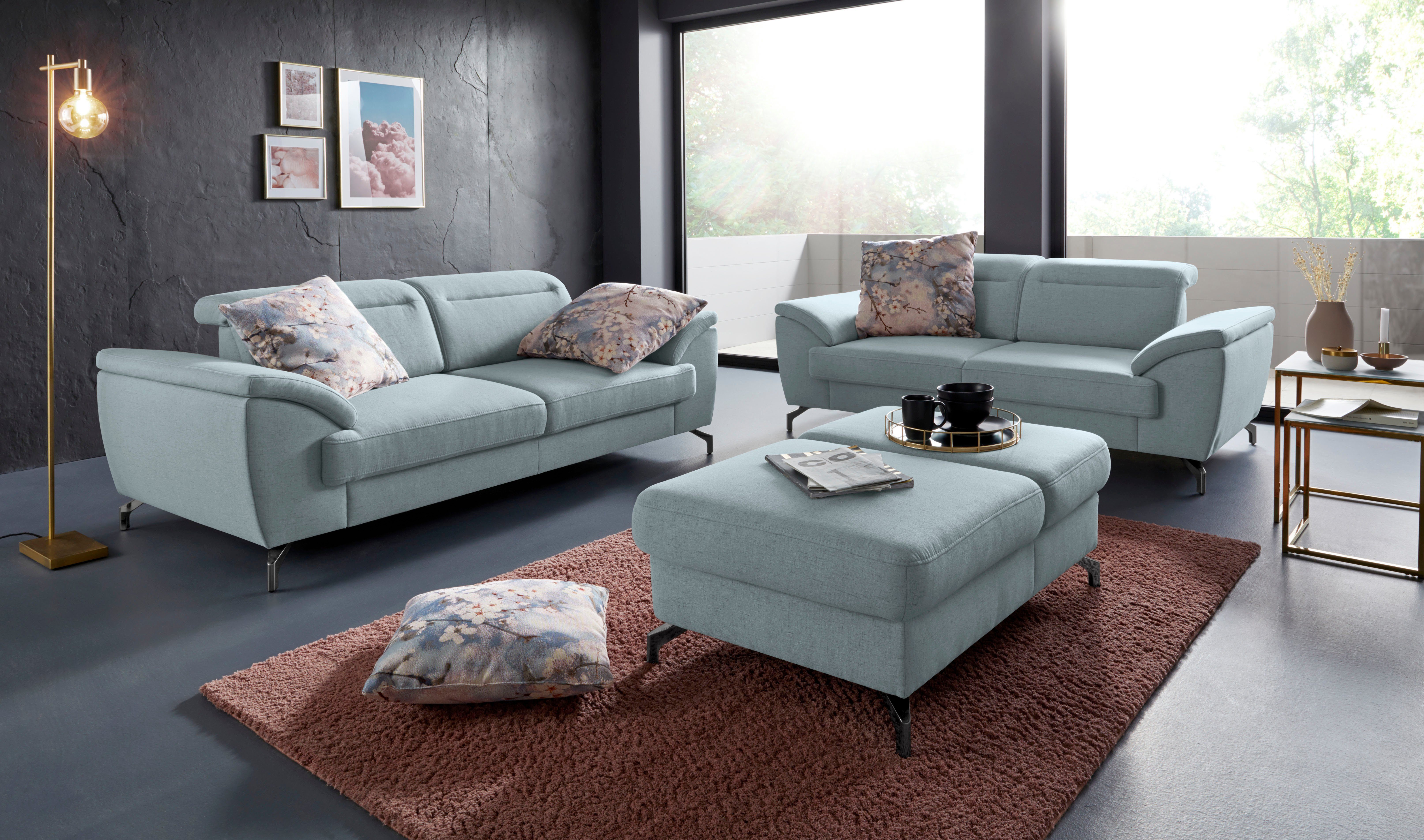 sit&more 2,5-zitsbank Percy 12 cm poothoogte, zitdiepteverstelling, naar keuze verstelbare hoofdsteun