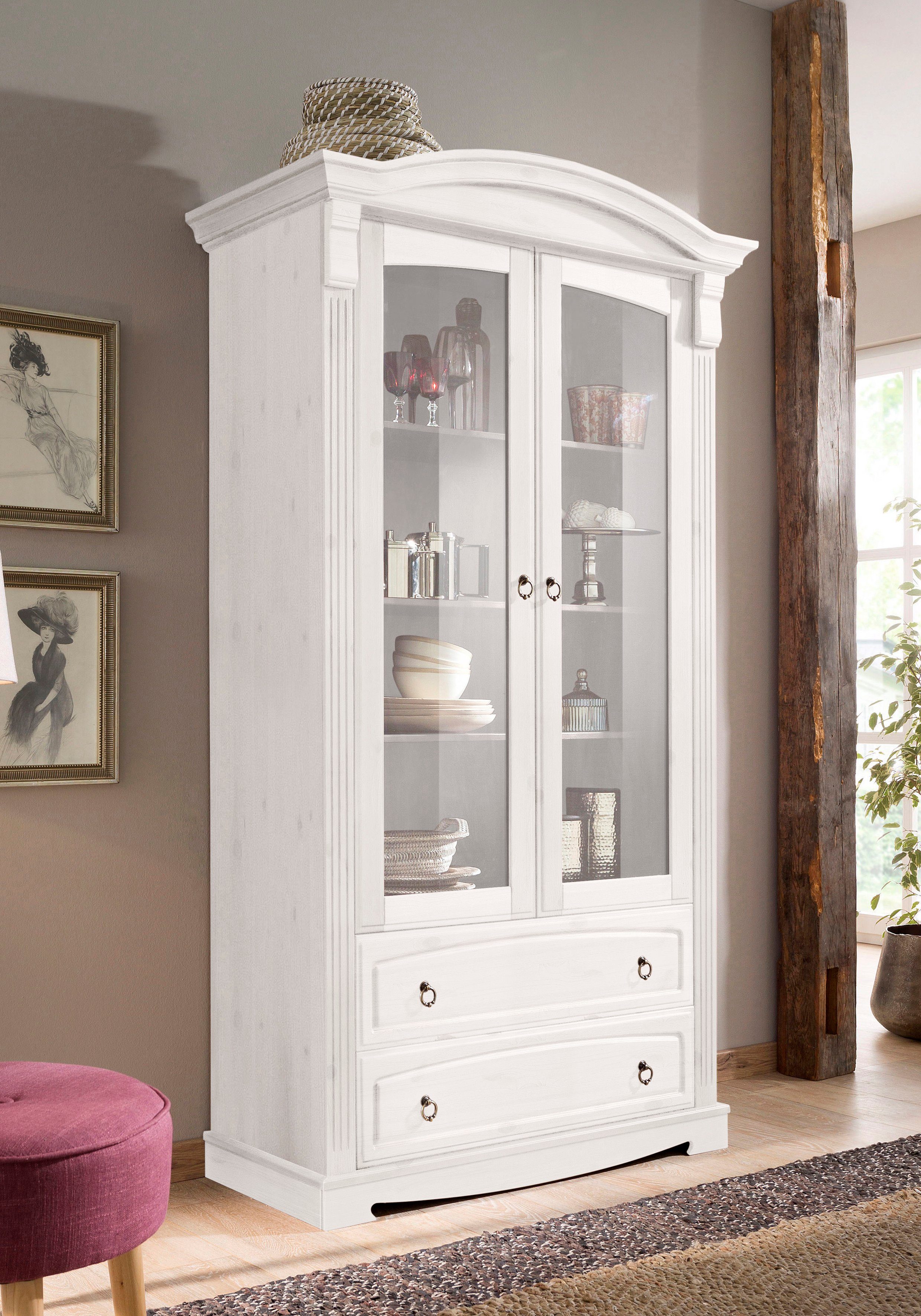 Home affaire Vitrinekast ANNA Hoogte 187 cm, breedte 100 cm, metalen handgrepen, van massief grenen, FSC®