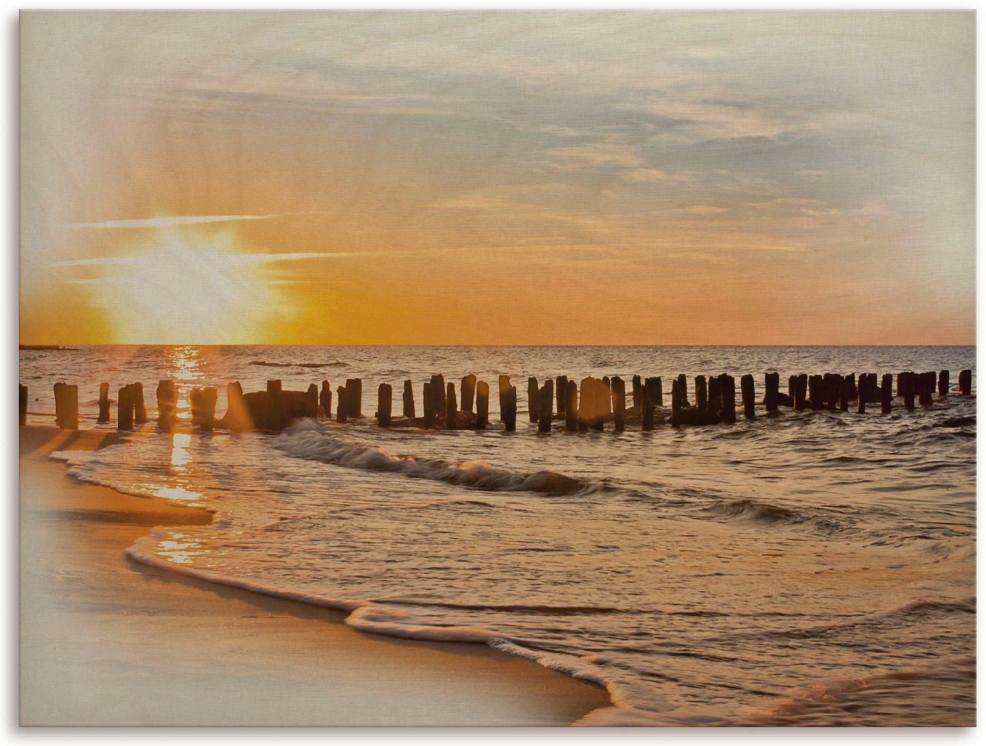 Artland Artprint op hout Mooie zonsondergang aan het strand
