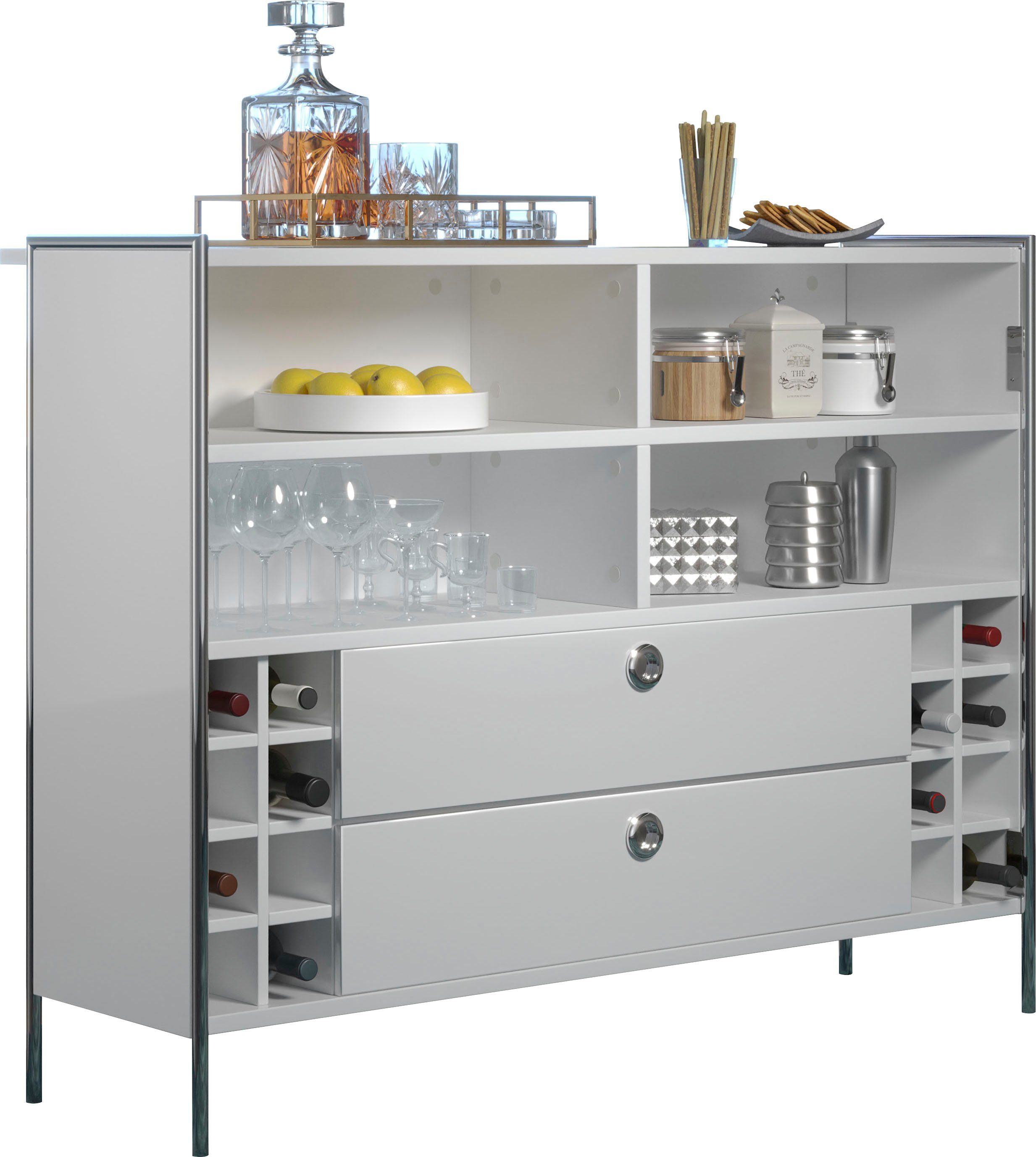 Places of Style Bartafel Imperia Mobiele bar met chroomframe, veel opbergruimte - (B/D/H) 140/48/109 cm