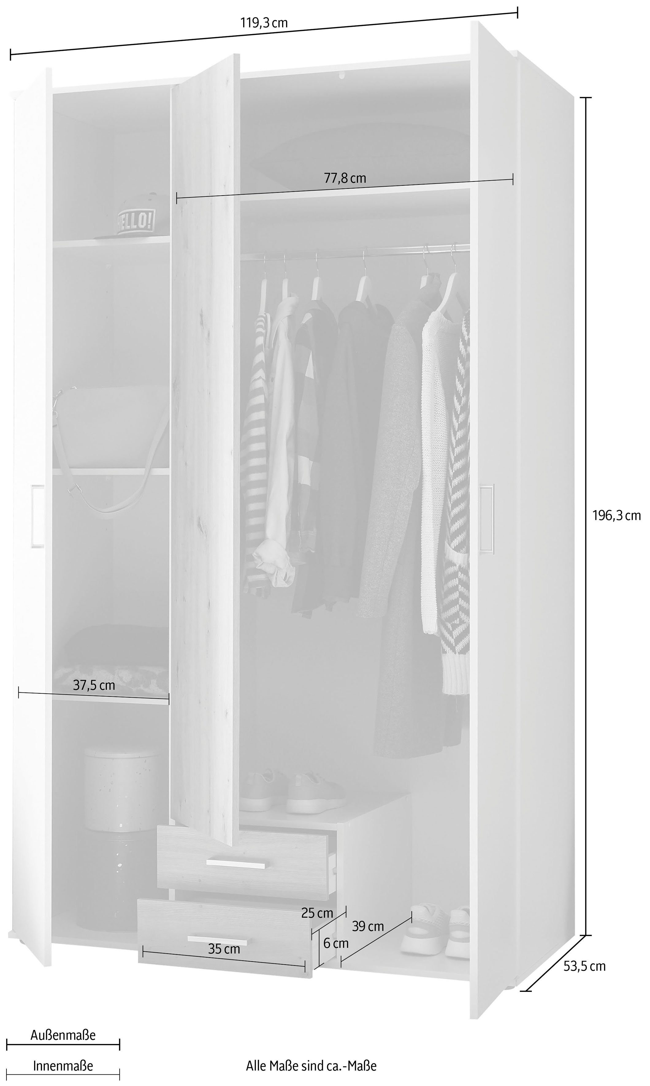 Schlafkontor Kledingkast Marburg bestseller kast garderobe met lades Slaapkamerkast in topkwaliteit, in 2 breedtes