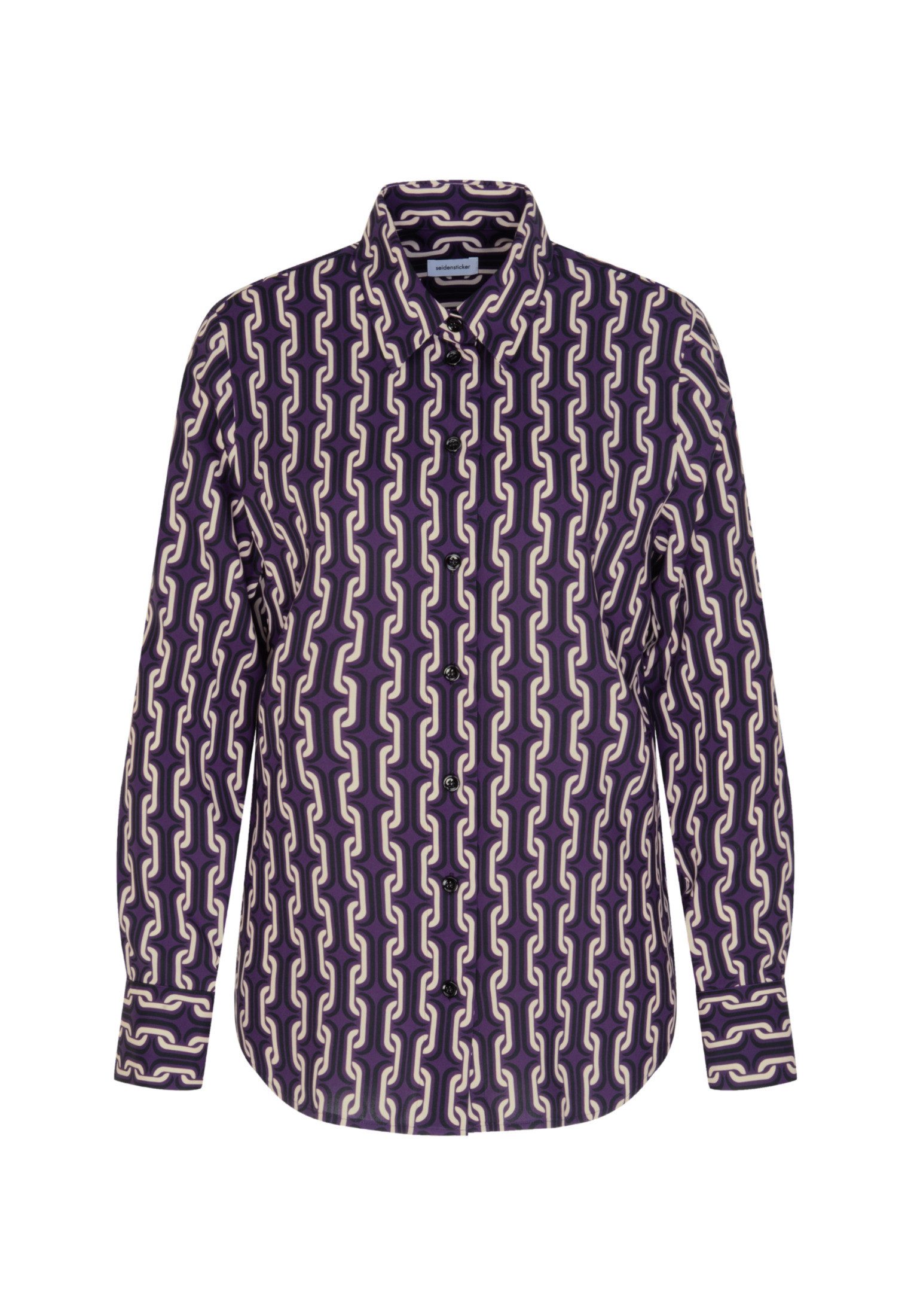 seidensticker Overhemdblouse Zwarte roos Lange mouwen kraag print