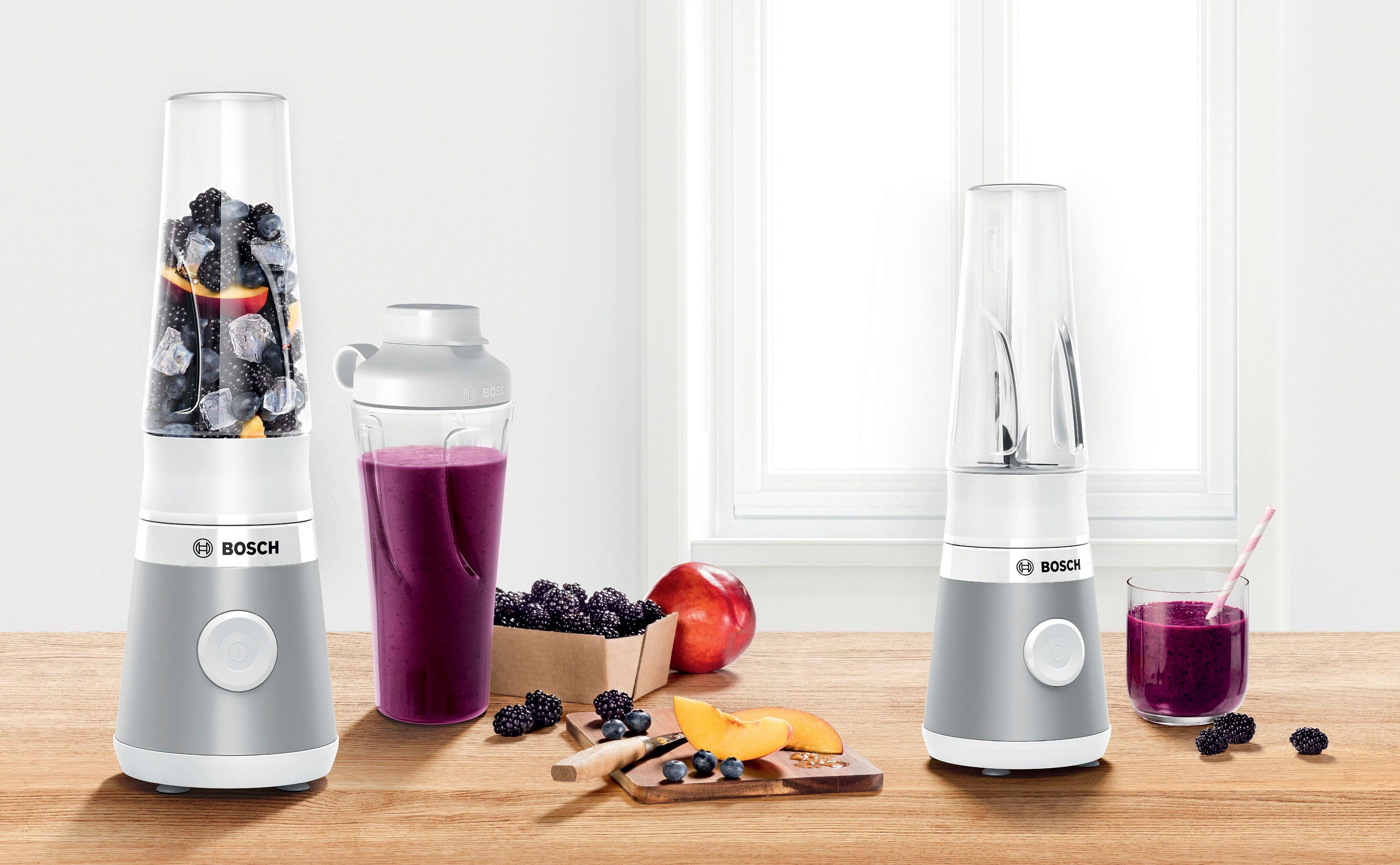 BOSCH Blender MMB2111T Mini, VitaPower Serie 2 ToGo fles van Tritan, drinkdeksel, 4 messen, Made in Europe