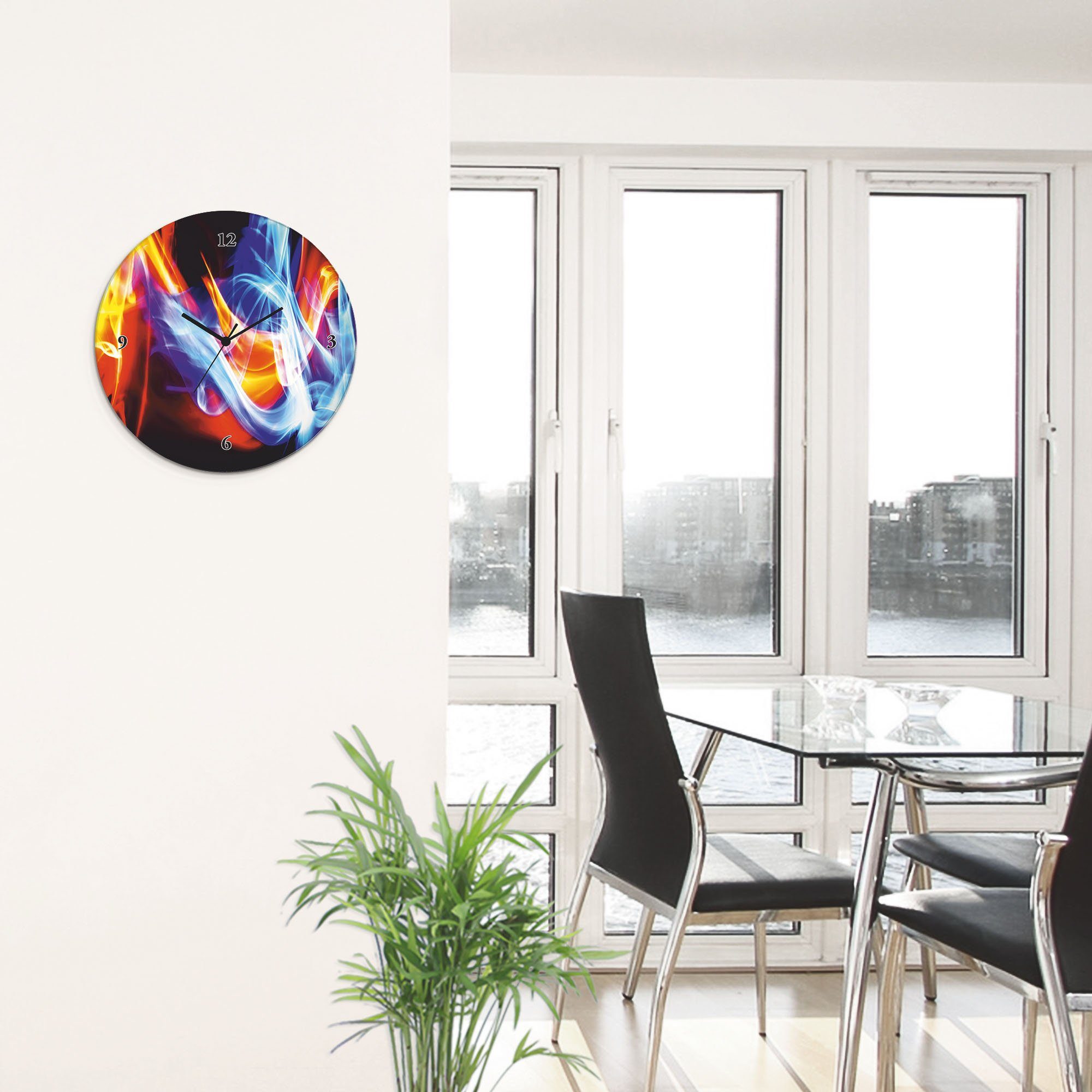 Artland Wandklok Glazen klok rond vuur en ijs optioneel verkrijgbaar met kwarts- of radiografisch uurwerk, geruisloos zonder tikkend geluid