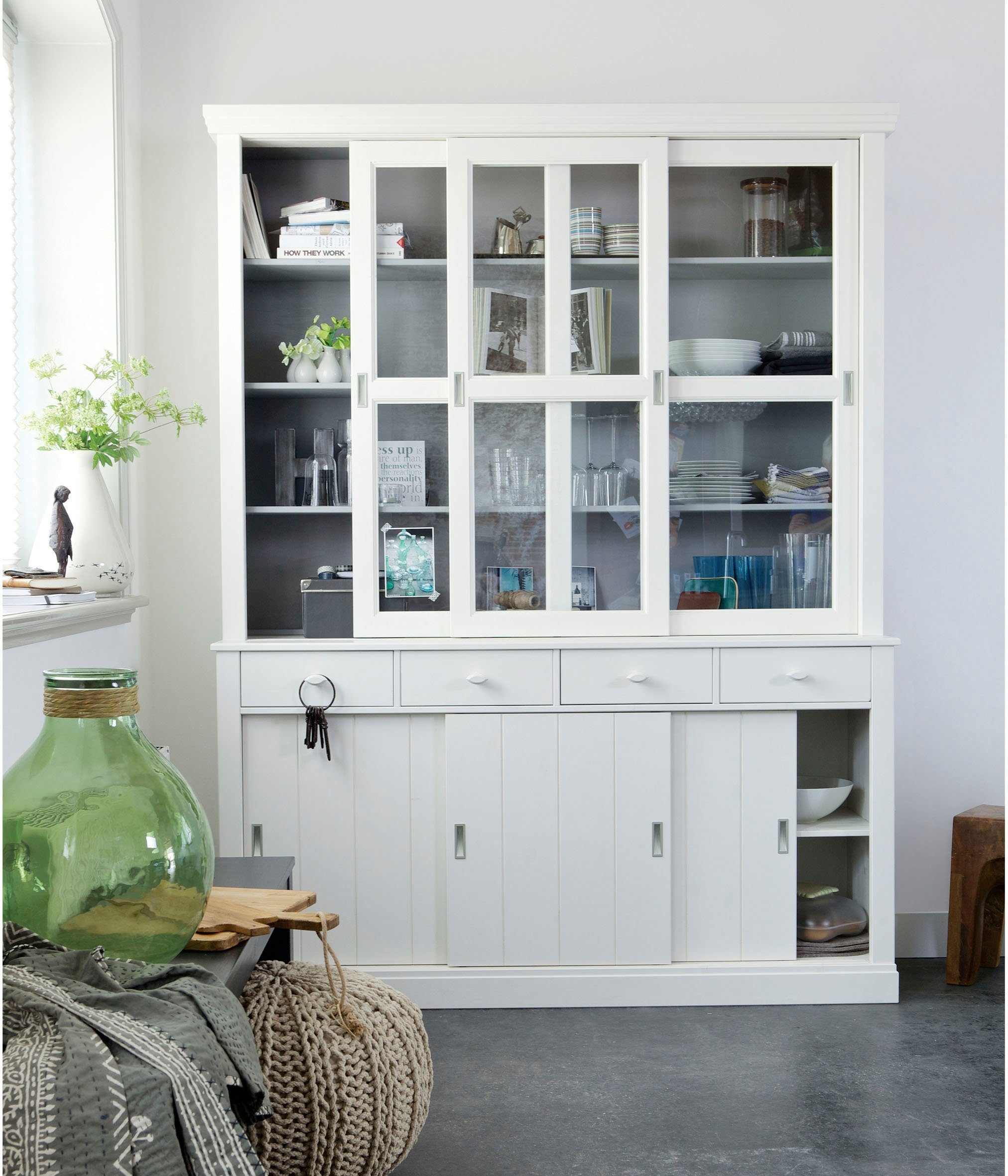 WOOOD Buffetkast Lagos veel opbergruimte, met glazen deuren, h 213 cm x b 163 cm