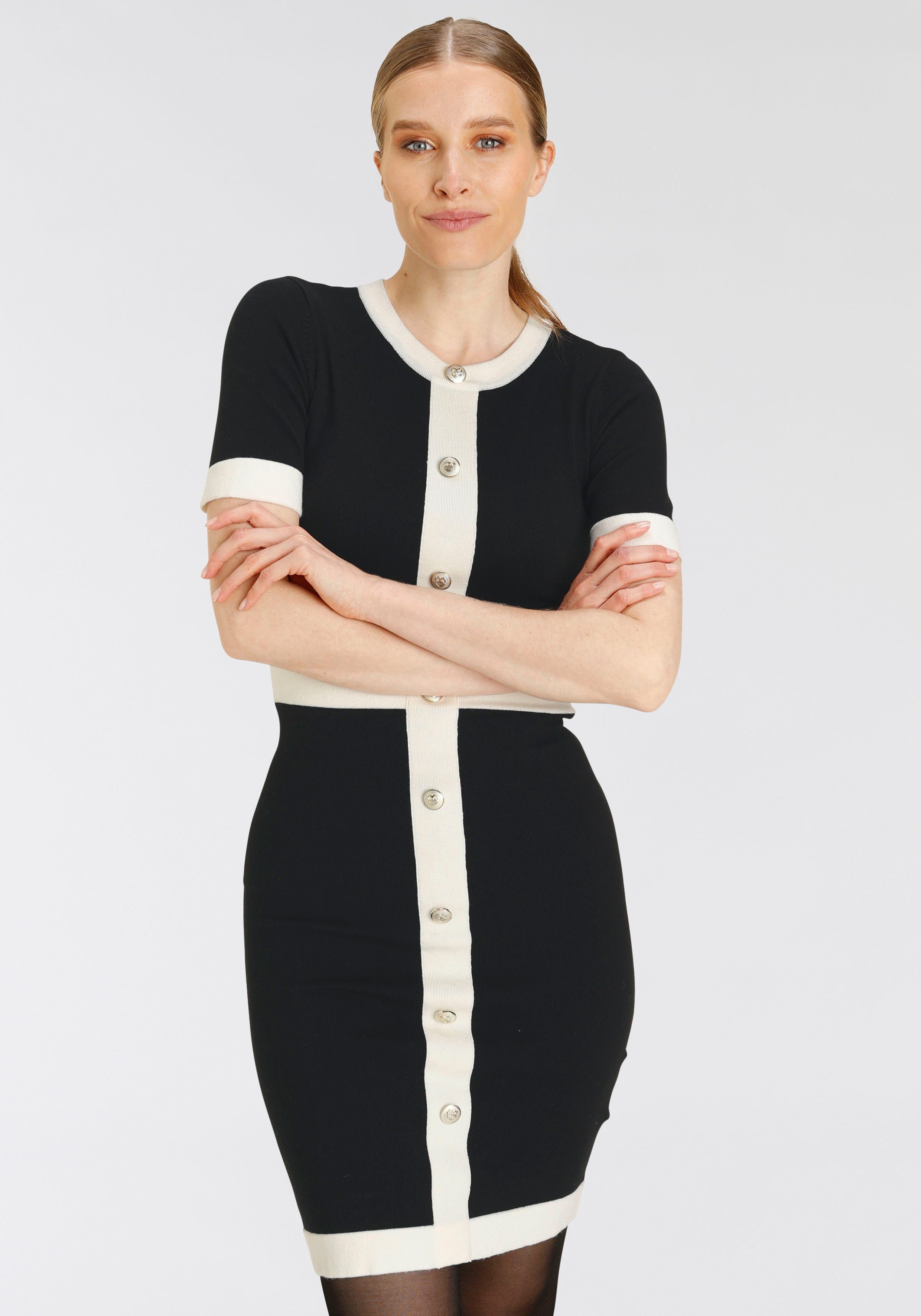 DELMAO Gebreide jurk met korte mouwen en sierknoopsluiting in franse stijl - nieuw merk!