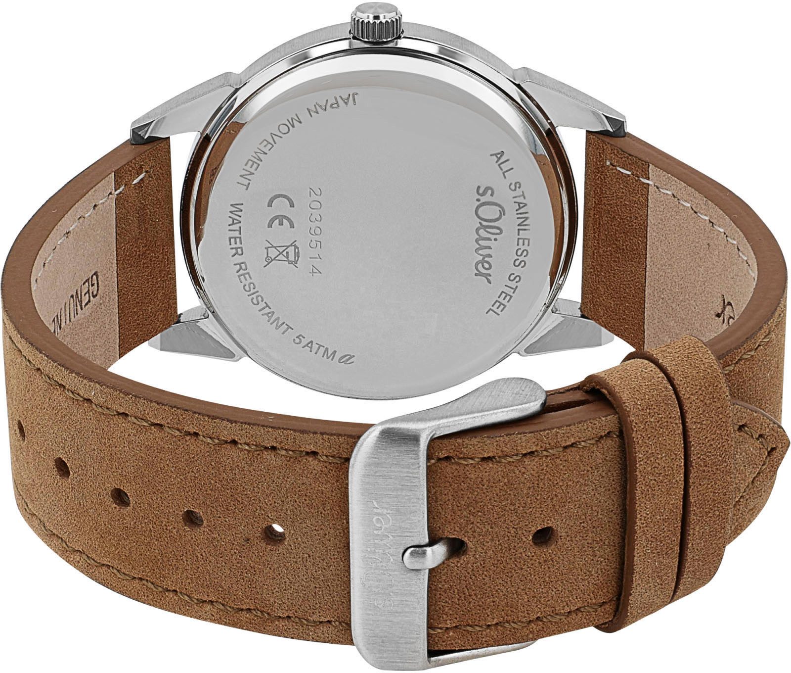 s.Oliver Kwartshorloge Horloge, herenhorloge, leren band, analoog