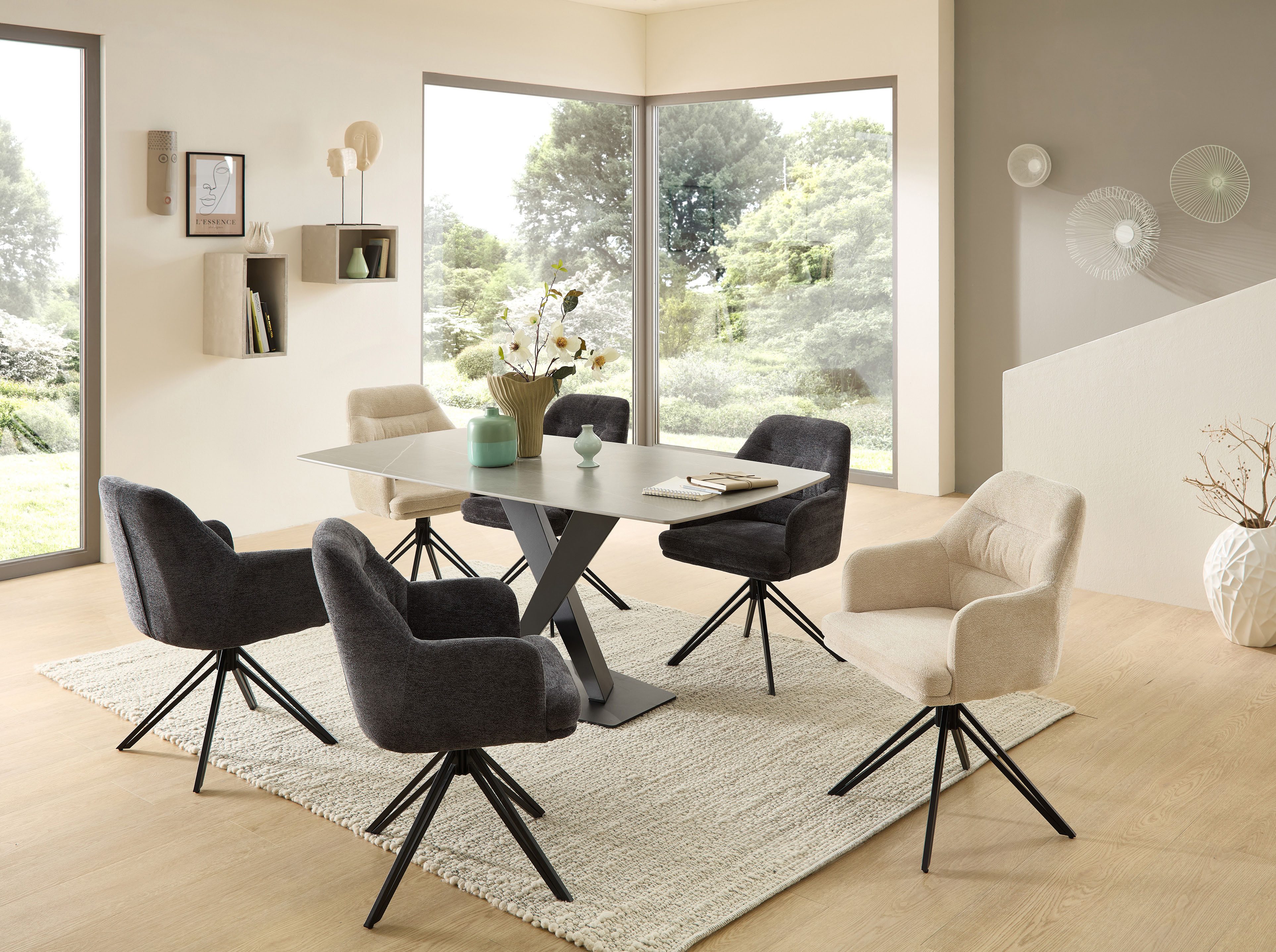 Stolkom Eettafel Ventura eettafel keramiek, BxHxD 180x75x90 cm Keramische oppervlakte afgeronde hoeken, metalen frame mat zwart