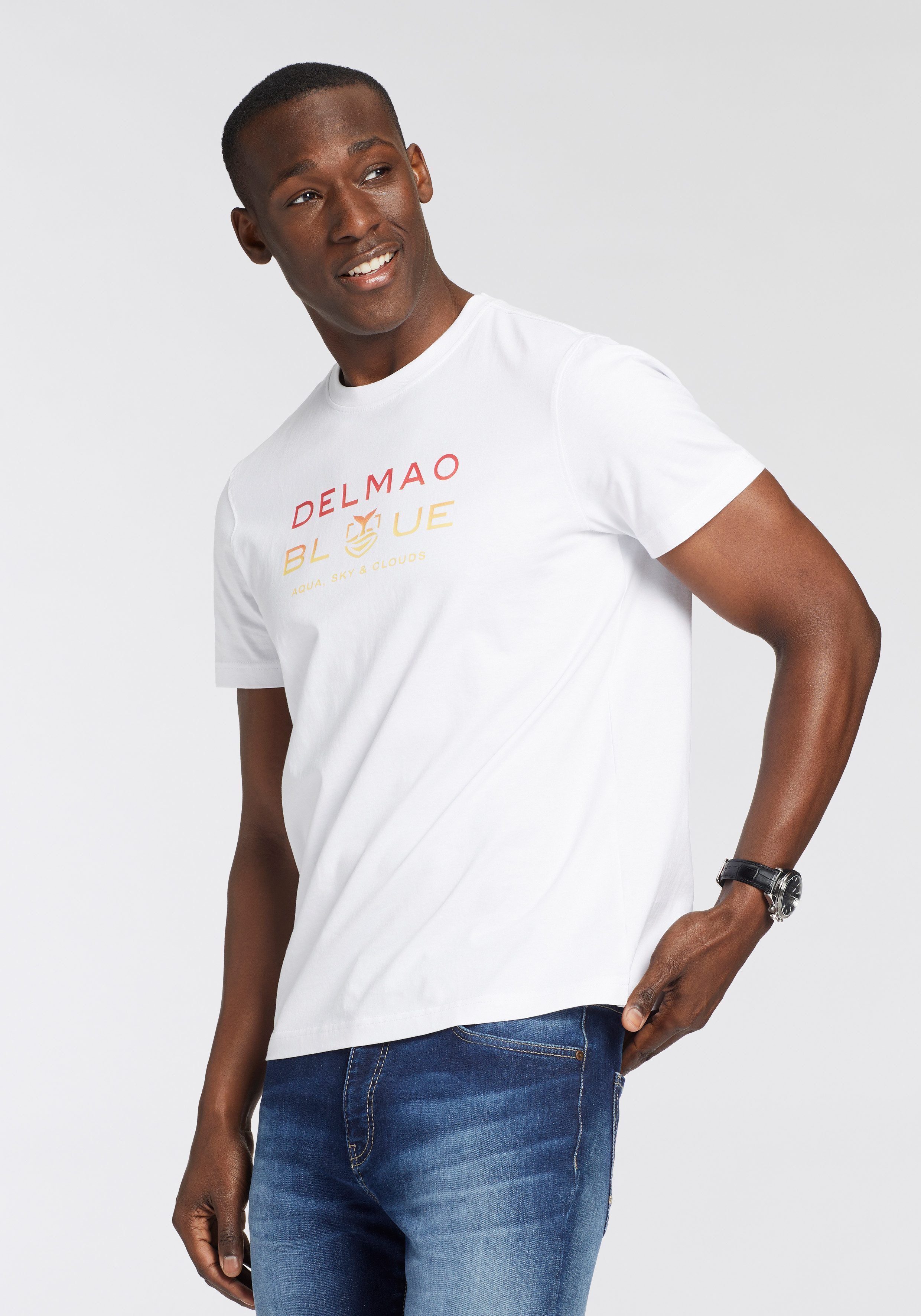 DELMAO T-shirt Korte mouw, bedrukt, ronde hals, van 100% katoen