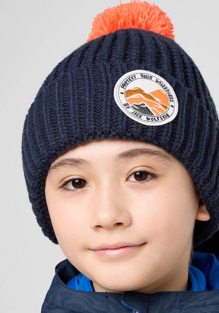 Jack Wolfskin Pompom Badge Beanie Kids Wintermuts Kinderen S blue night blue