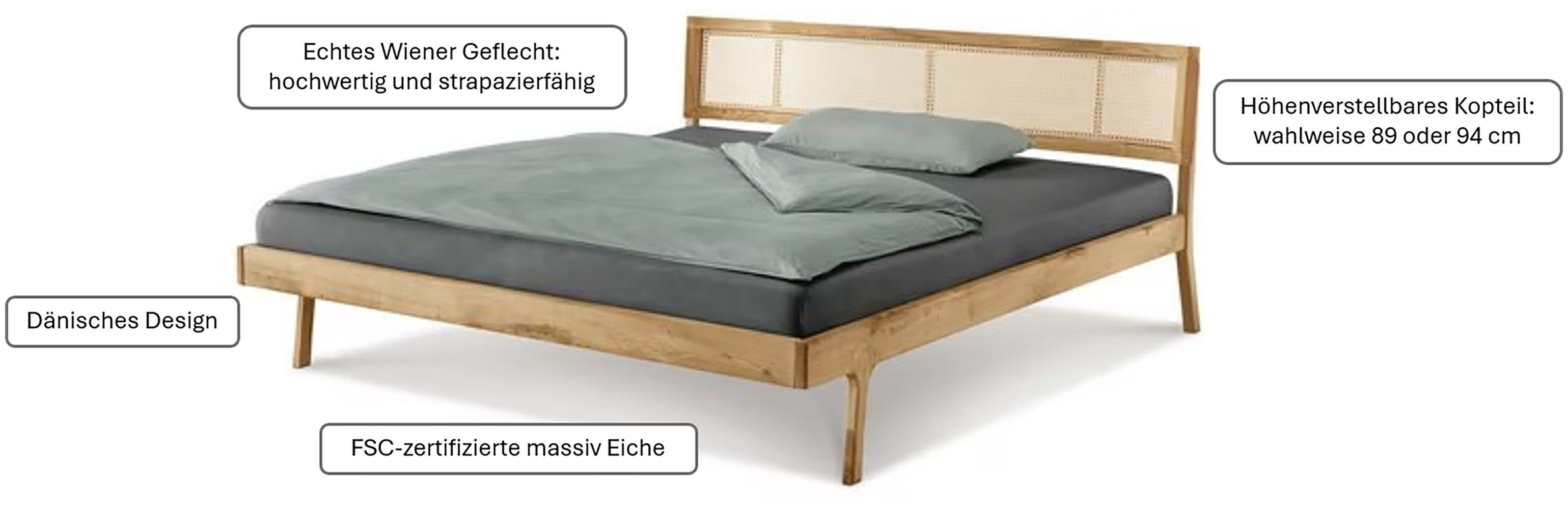 andas Bed Hällevik tweepersoonsbed, massief houten bed, OTTOs Choice, gezellige stijl massief fsc®-gecertificeerd eikenhout geolied, hoofdeinde met weens vlechtwerk