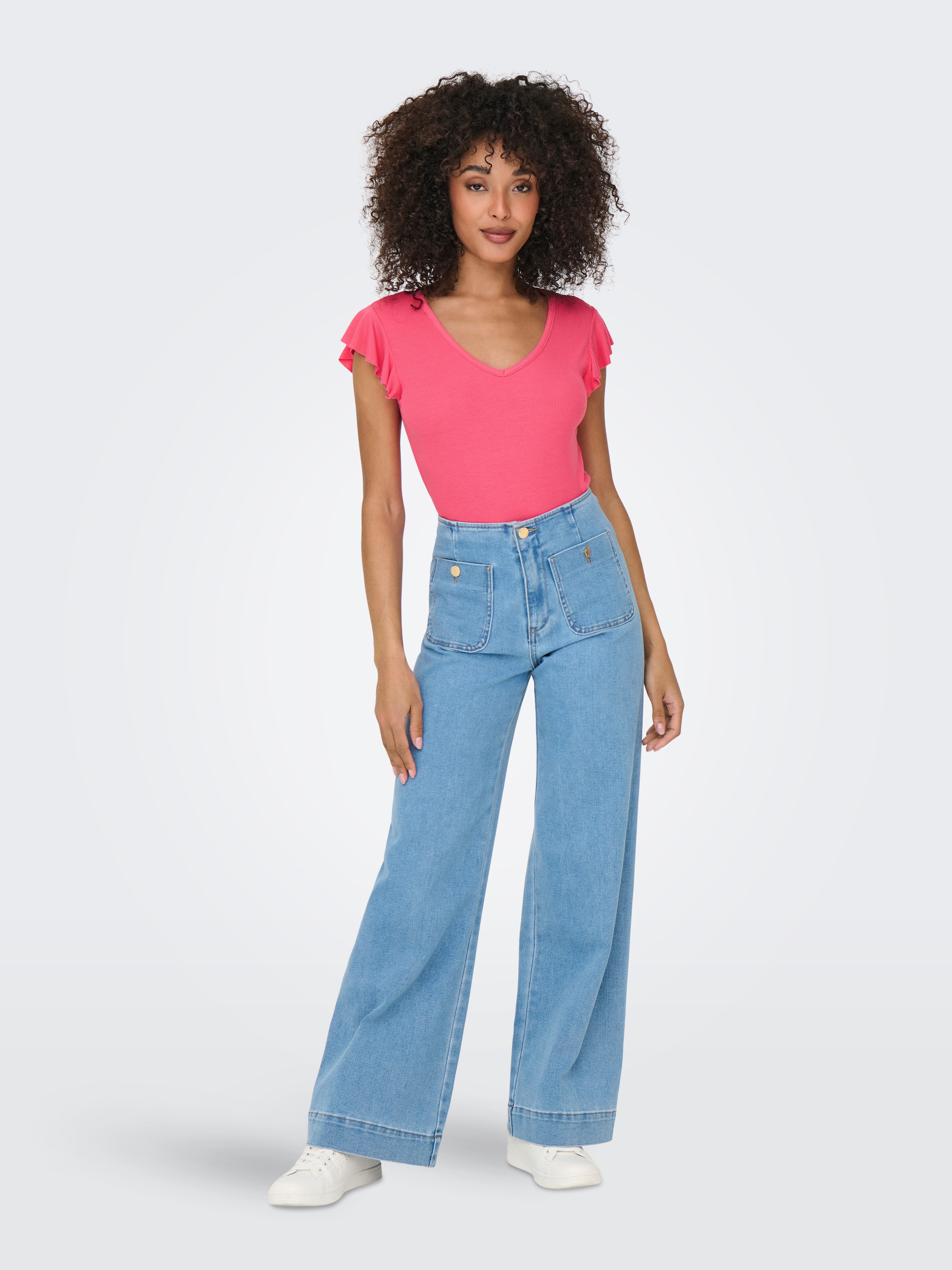 Only Shirt met V-hals ONLBELIA S/L TOP JRS NOOS