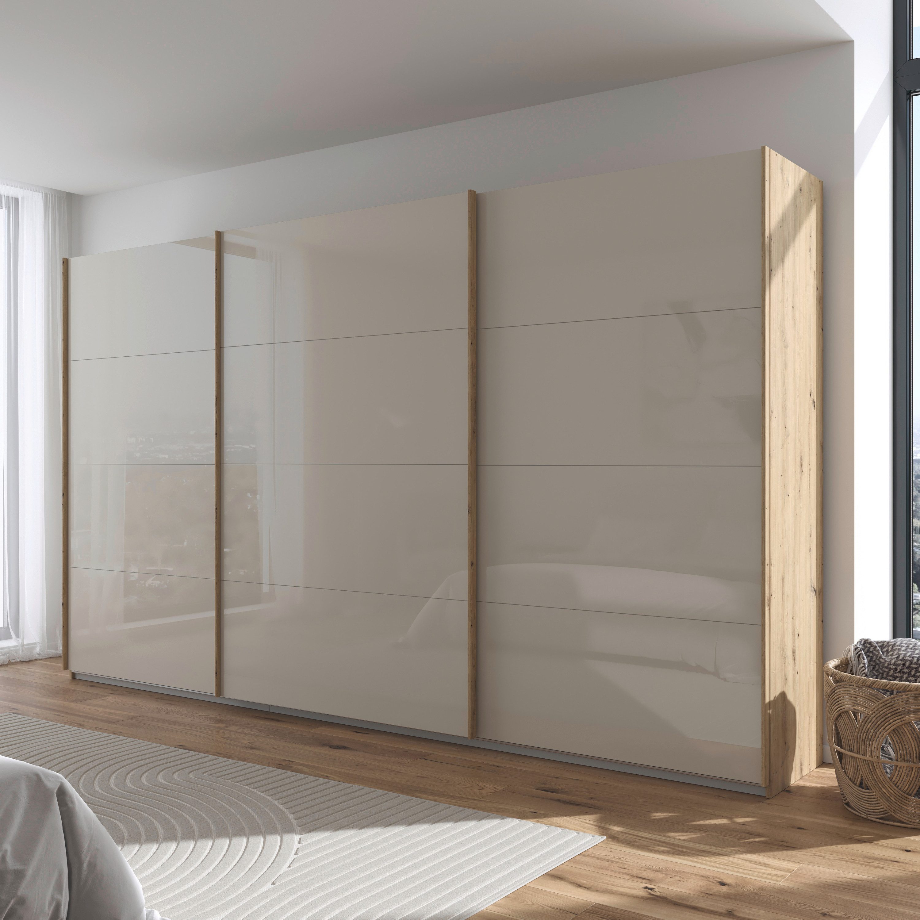 rauch Schuifdeurkast Kledingkast Kast Garderobe AGORDO met Glasfront doordachte binnenuitrusting, in 4 breedtes en 2 hoogtes made in germany