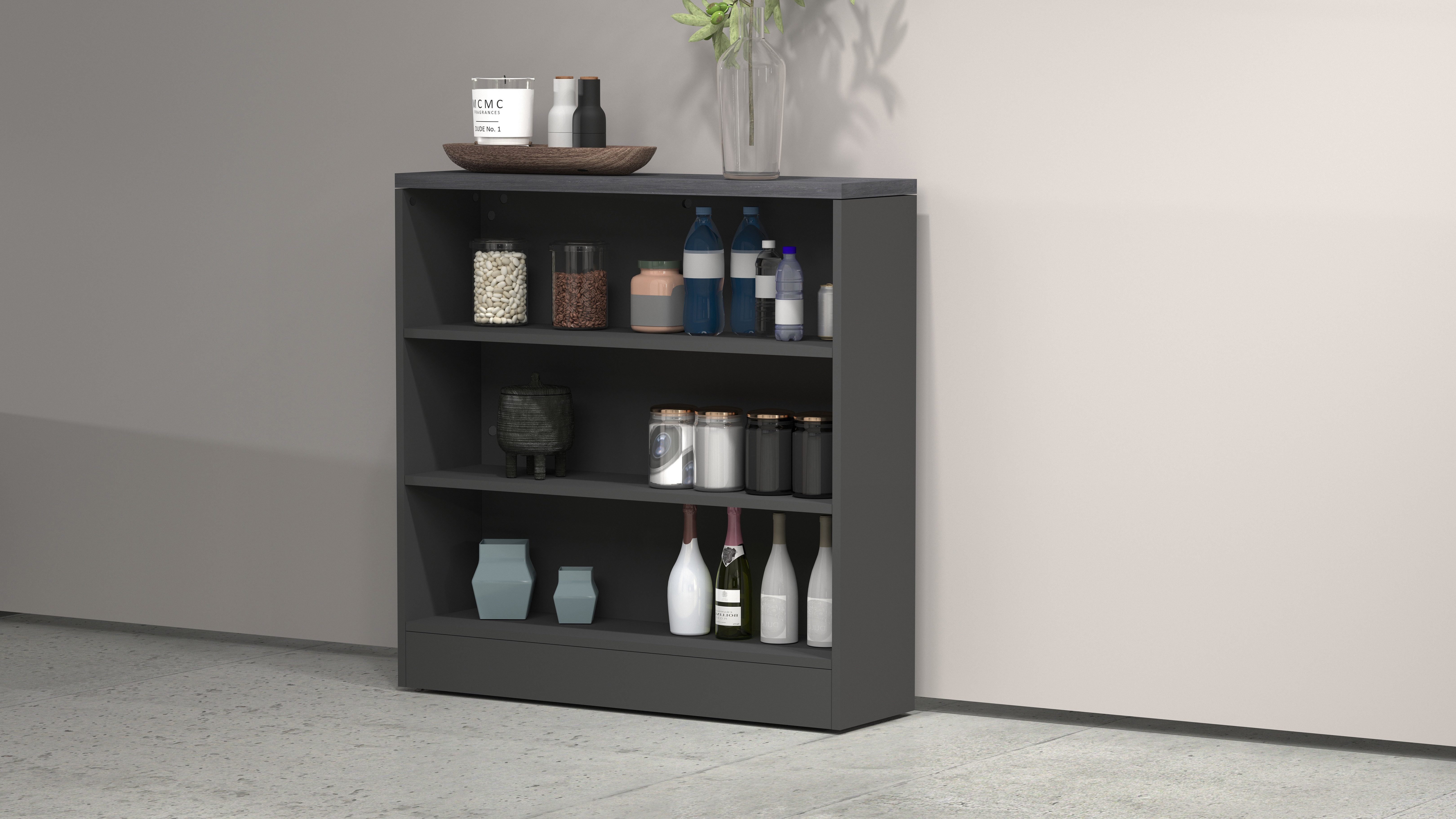 Kochstation Keukenrek Sole, plank, staande plank, keukenkast, opbergrek Combineerbaar met keukeneiland serie Sole kookstation keukenrekjes grijs