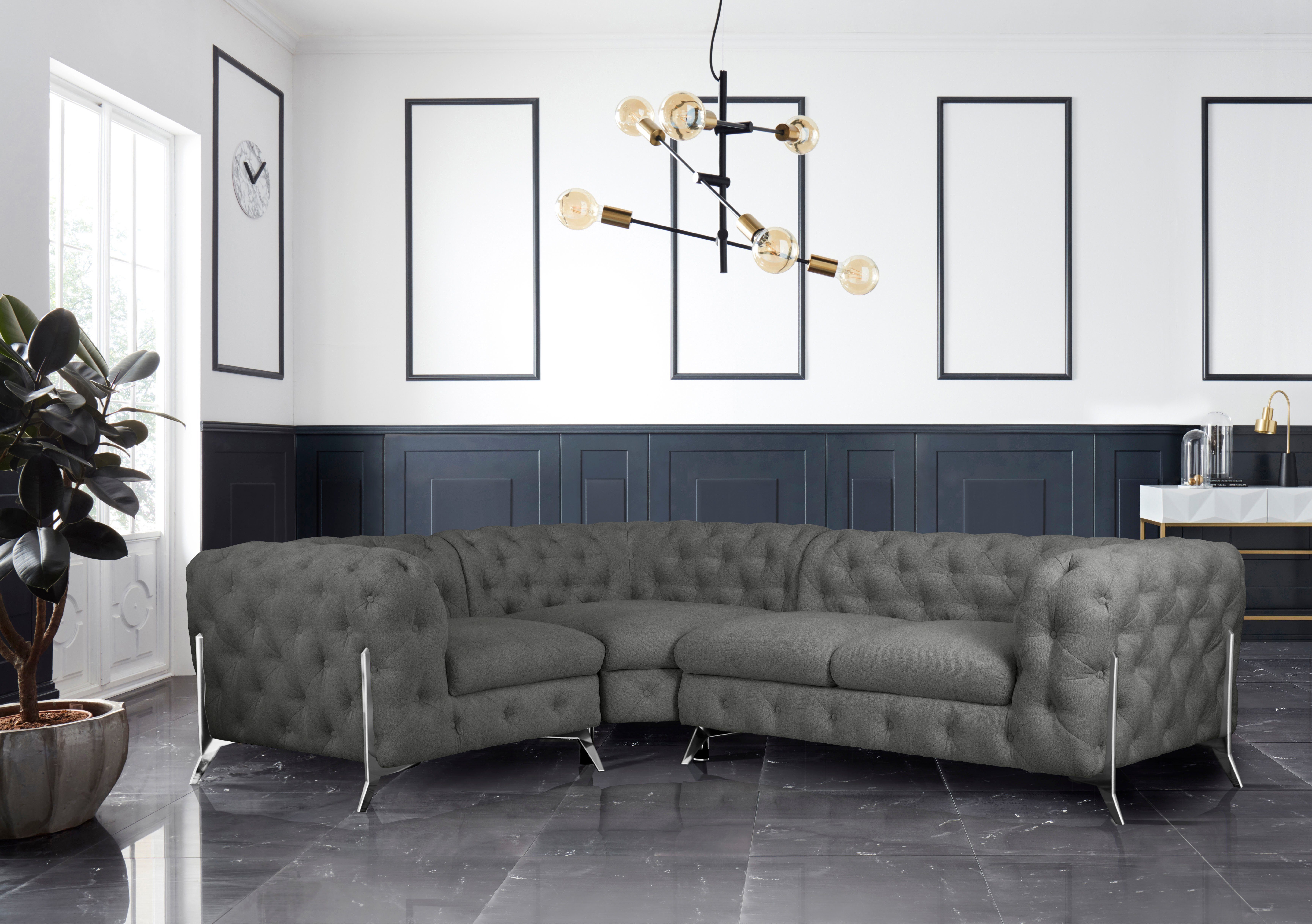 Leonique Chesterfield-bank Amaury L-vorm moderne chersterfield-look, breedte 262 cm, kleur van de poten ter keuze