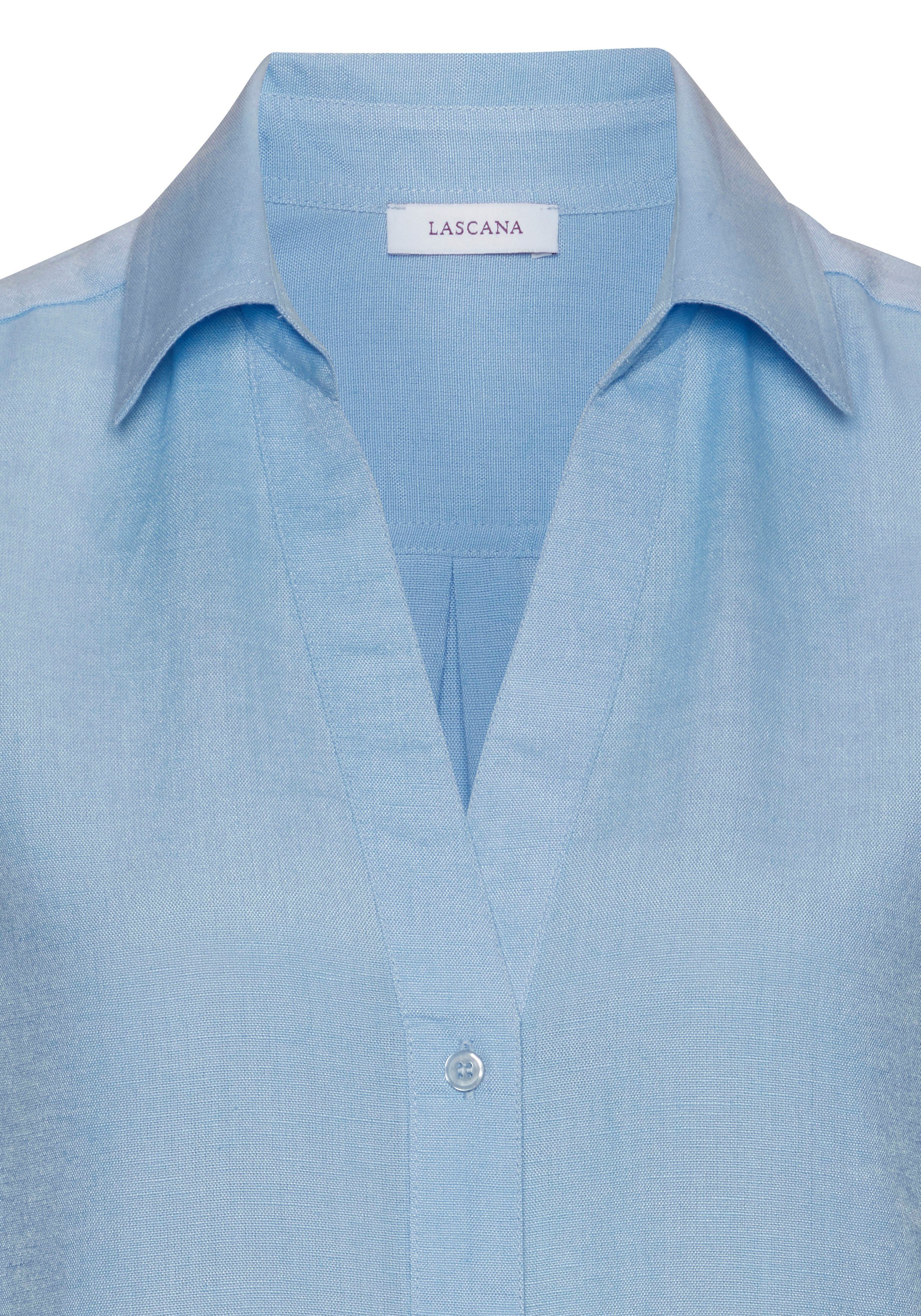 Lascana Top van zachte geweven stof met linnenpercentage damesblouse met overhemdkraag