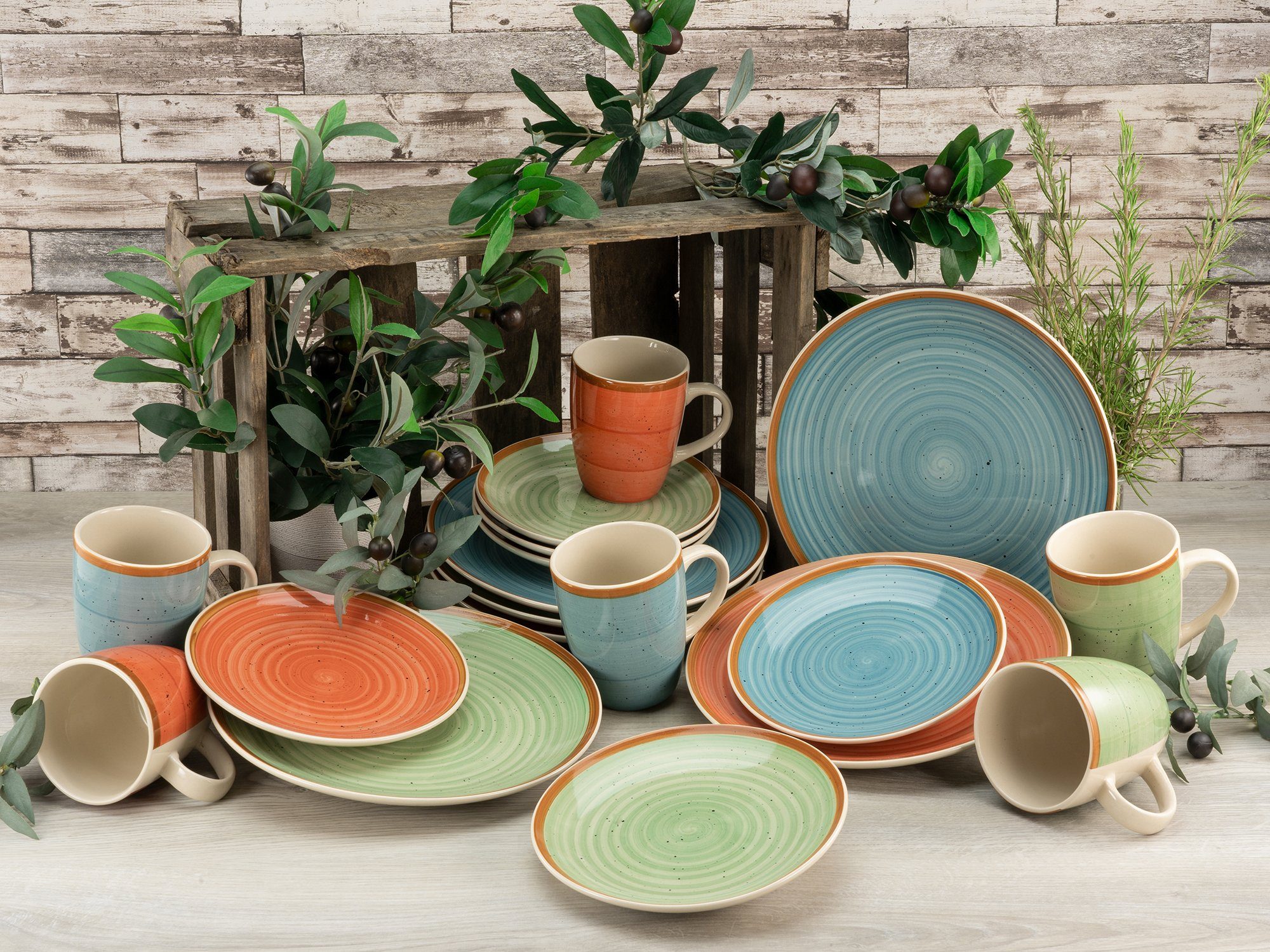 CreaTable Combi-servies Servies-set Country Servies, spiraaldecoratie, 24 delen, voor 6 personen (set, 24-delig)