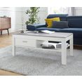 pro line salontafel van hout, frame in wit met lade en plank, plaat in beton-look, rechthoekig wit