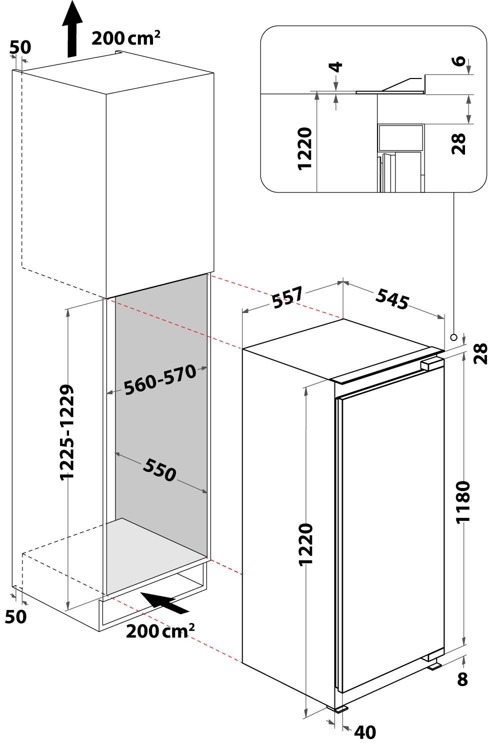 BAUKNECHT Inbouwkoelkast KSI 12GF2, 122 cm x 56 cm