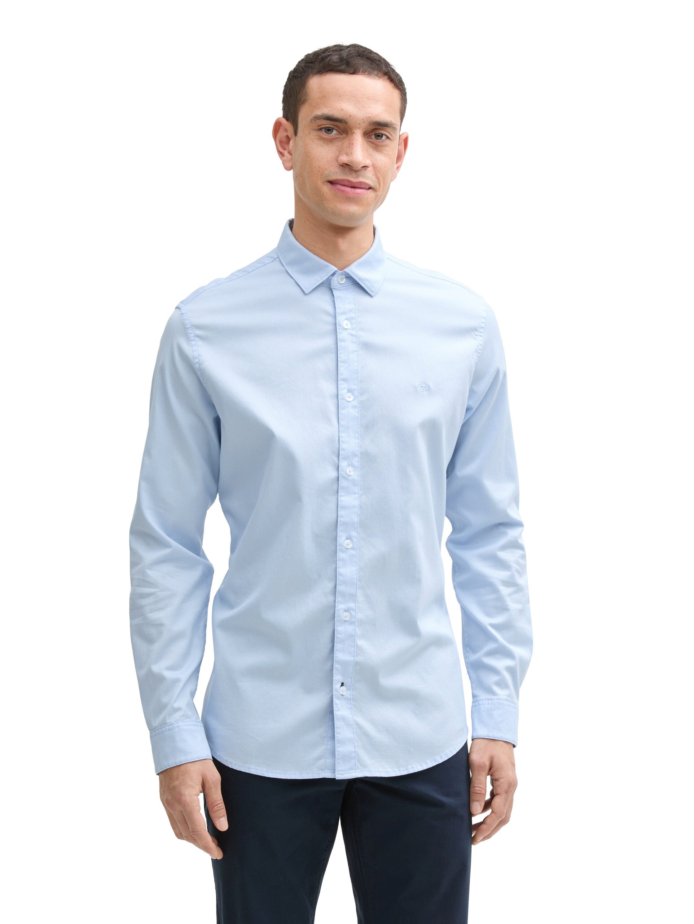 Tom Tailor Overhemd met lange mouwen met geborduurd logo heren overhemden maat L blauw