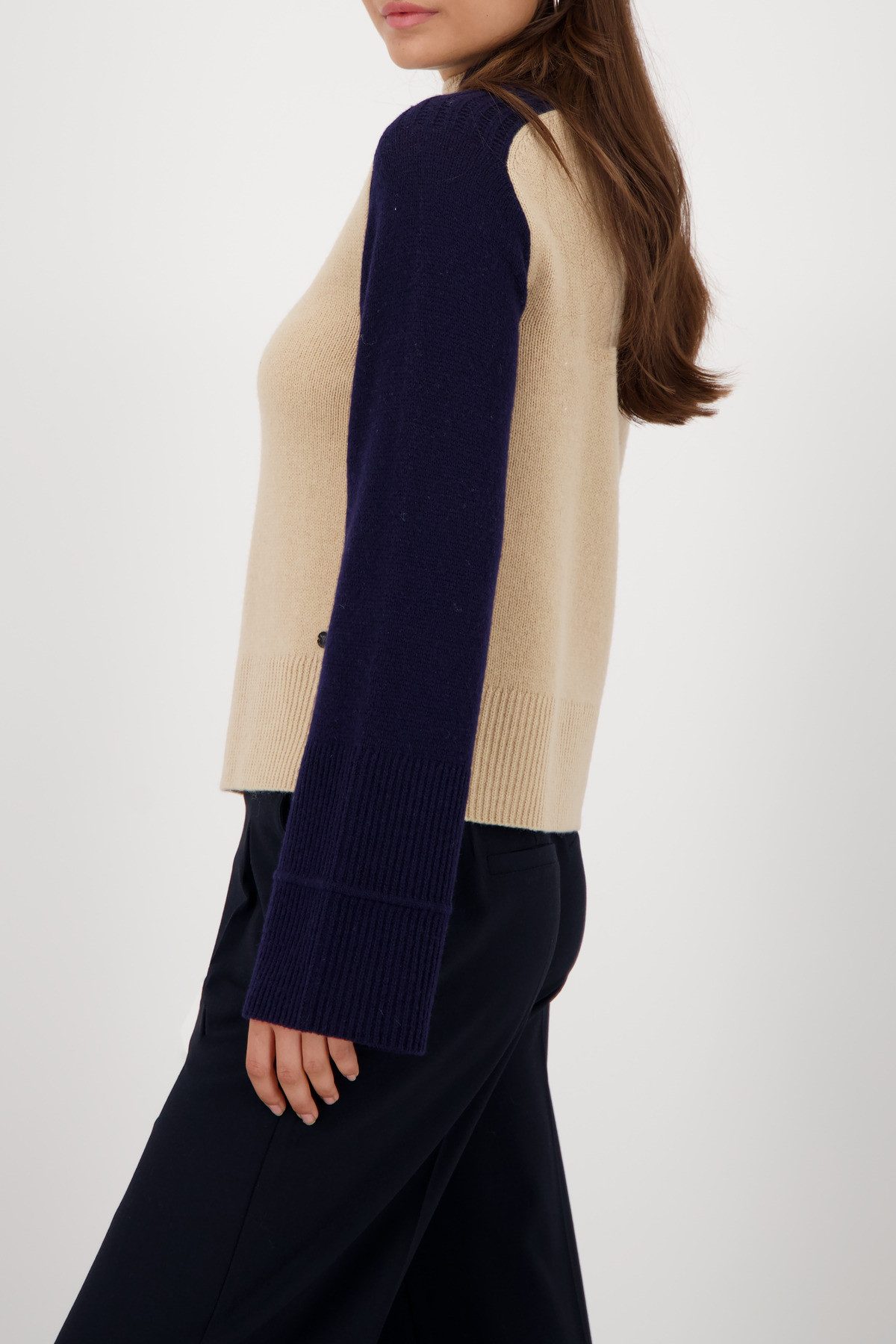 Monari Gebreide Trui colorblock Regular fit met ronde hals met opstaande kraag