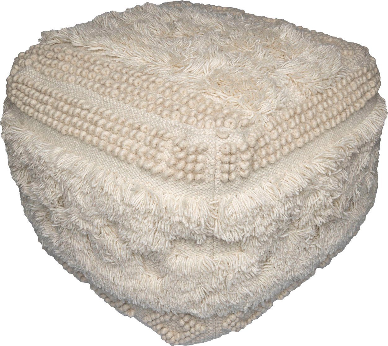 Kayoom Poef Bohist 125 50cm x 50cm, Structuren met franjes en kwasten handgemaakt, uniek, zeer goed te combineren, veelzijdig in gebruik (1 stuk)