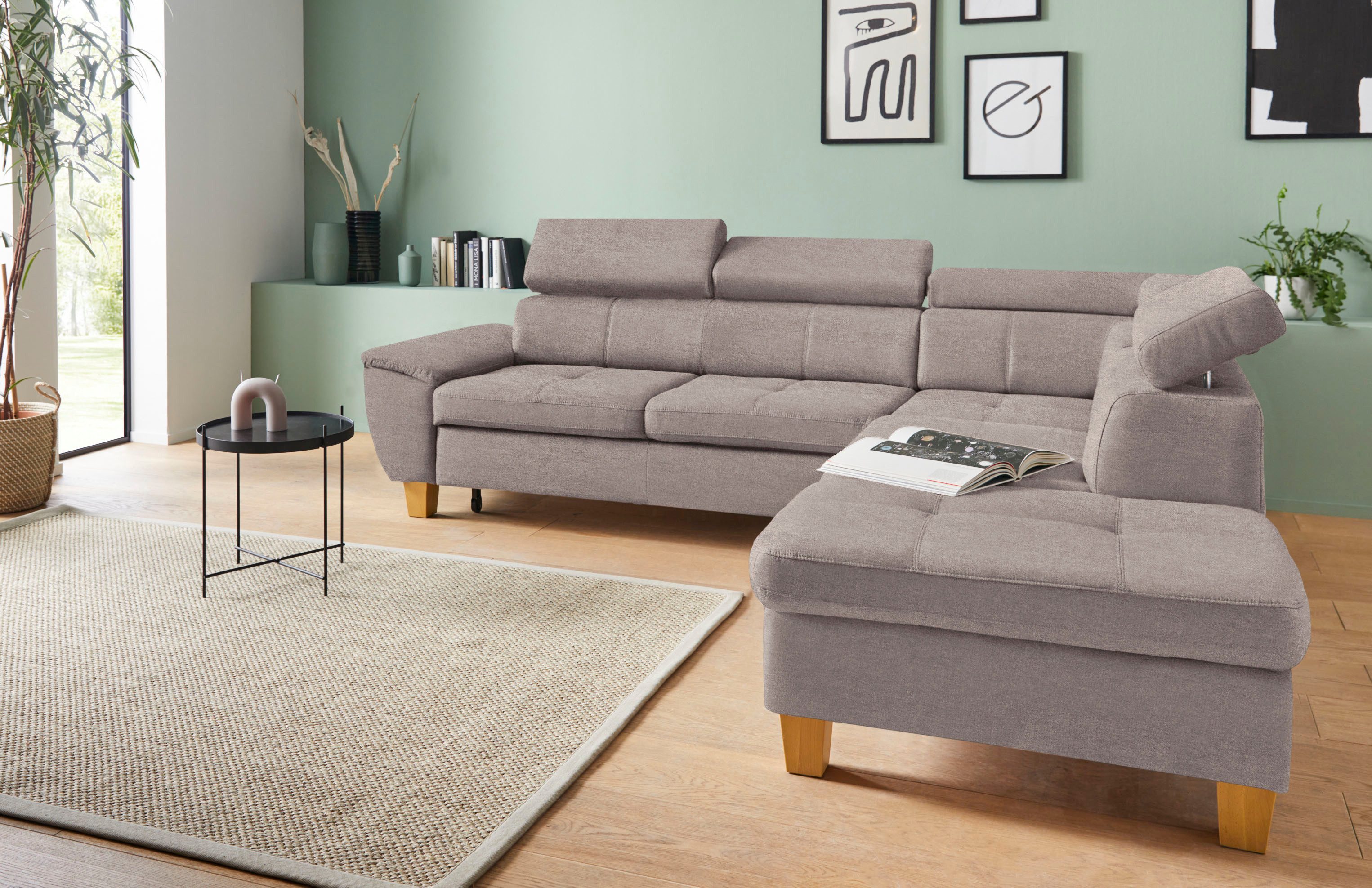 Exxpo - sofa fashion Hoekbank Enya met hoofdverstelling, optioneel bedfunctie en bedlade