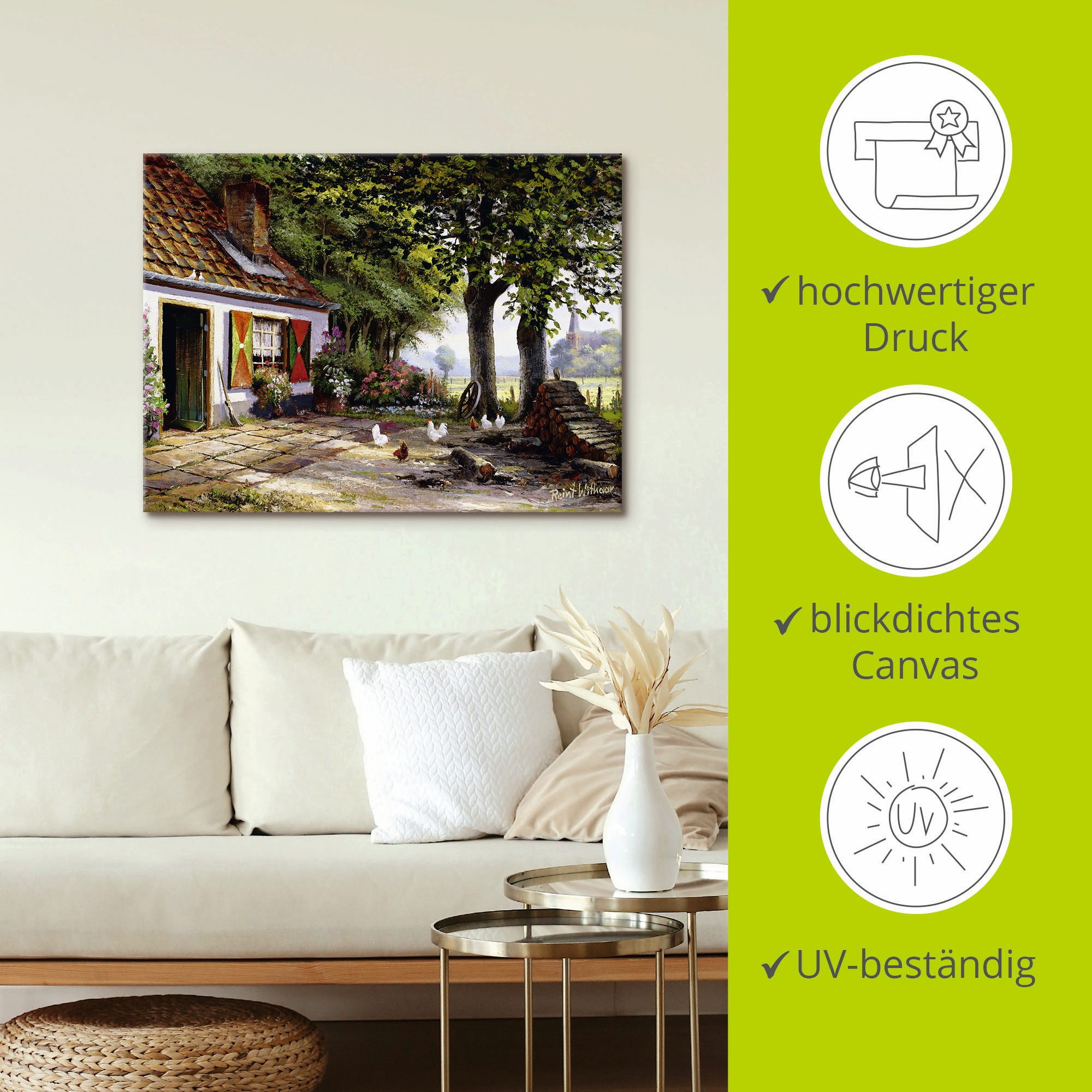 Artland Artprint Kippen op de boerderij als artprint op linnen, poster in verschillende formaten maten