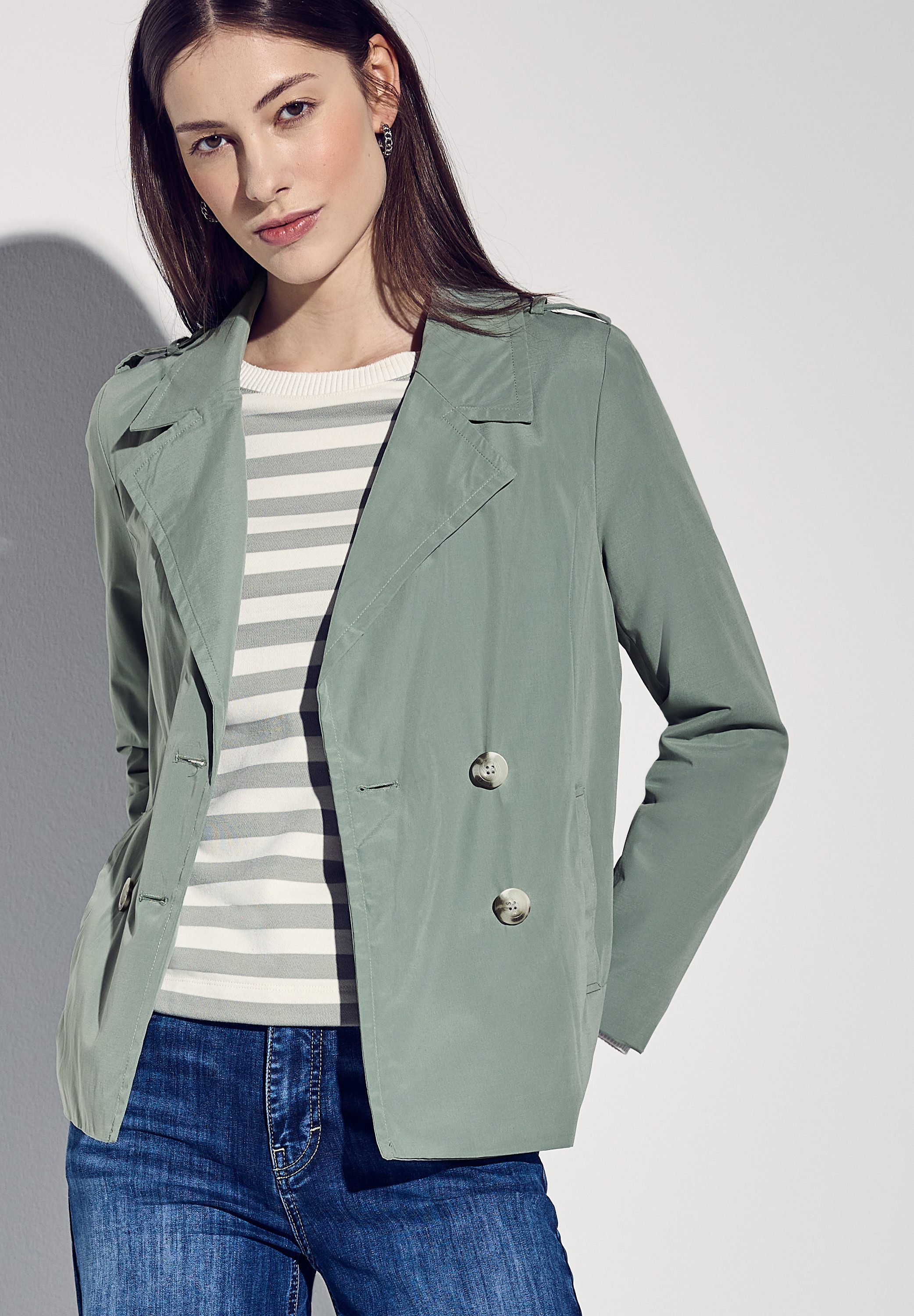 STREET ONE Trenchcoat dubbelrijig en met reverskraag dames parka's maat 38 groen
