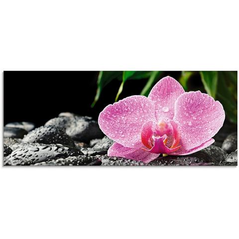 Artland print op glas Rosa Orchidee auf schwarzen Zen Steinen