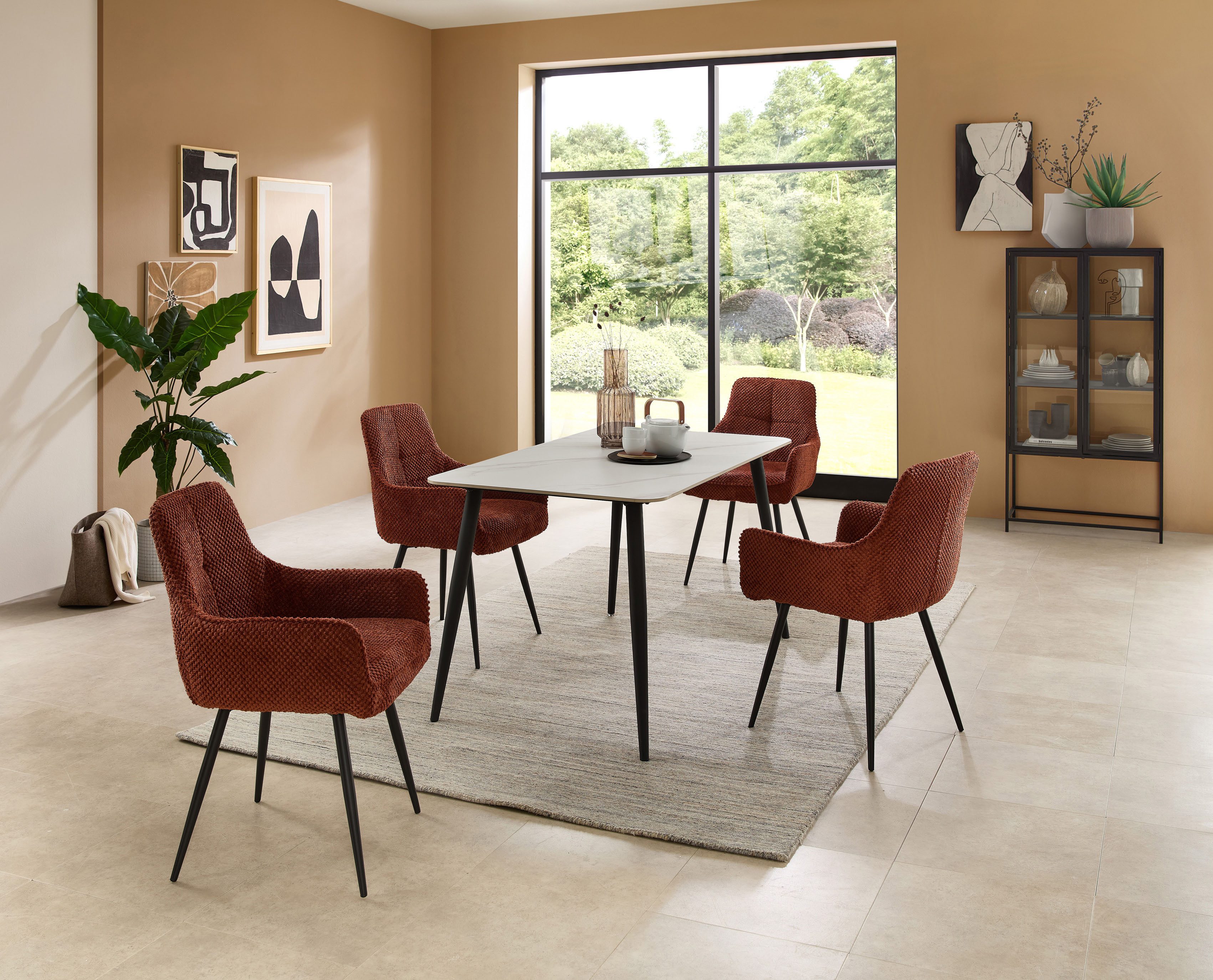 Stolkom Eettafel Cody eettafel keramiek, wit gemarmerd, BxHxD 140x76x80 cm Keramische oppervlakte wit gemarmerd, 4-poots frame mat zwart