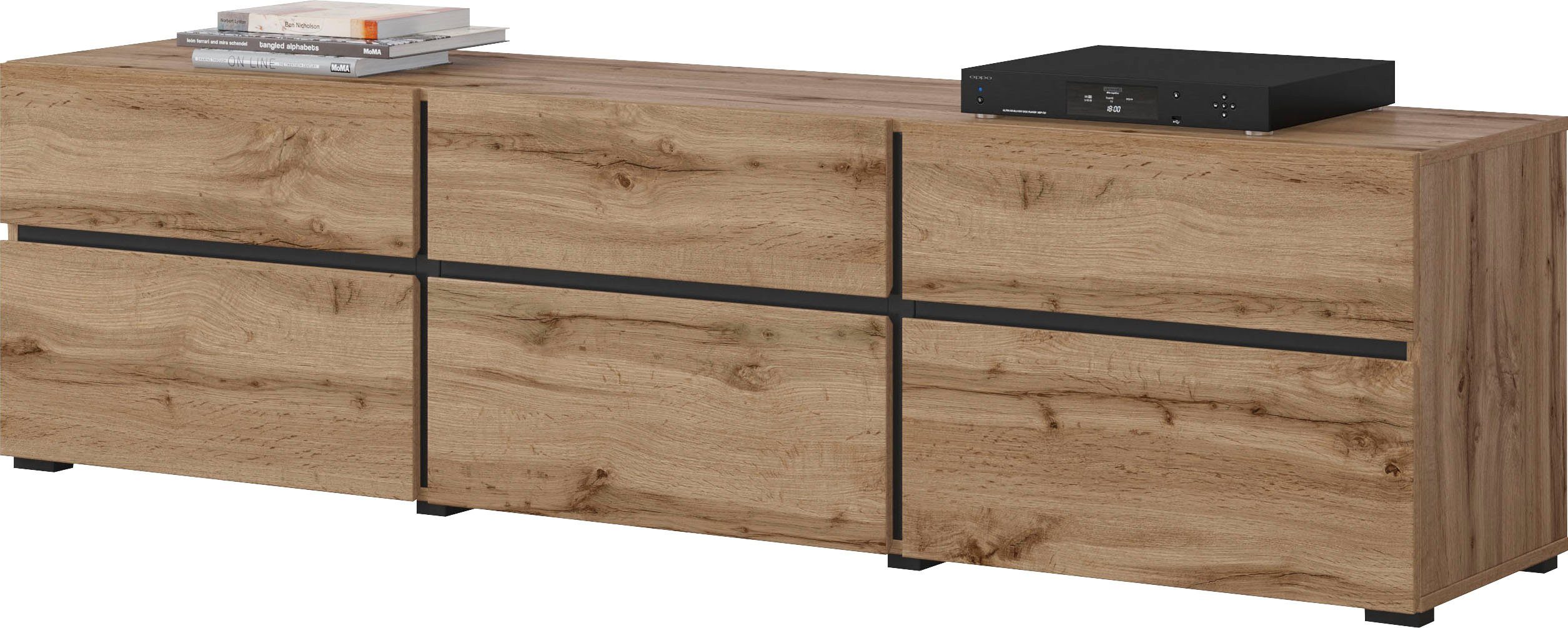INOSIGN Tv-meubel Cross, moderne greeploze TV-kast,3 kleppen/3 laden Breedte 180 cm, TV-kast met veel bergruimte, TV-board