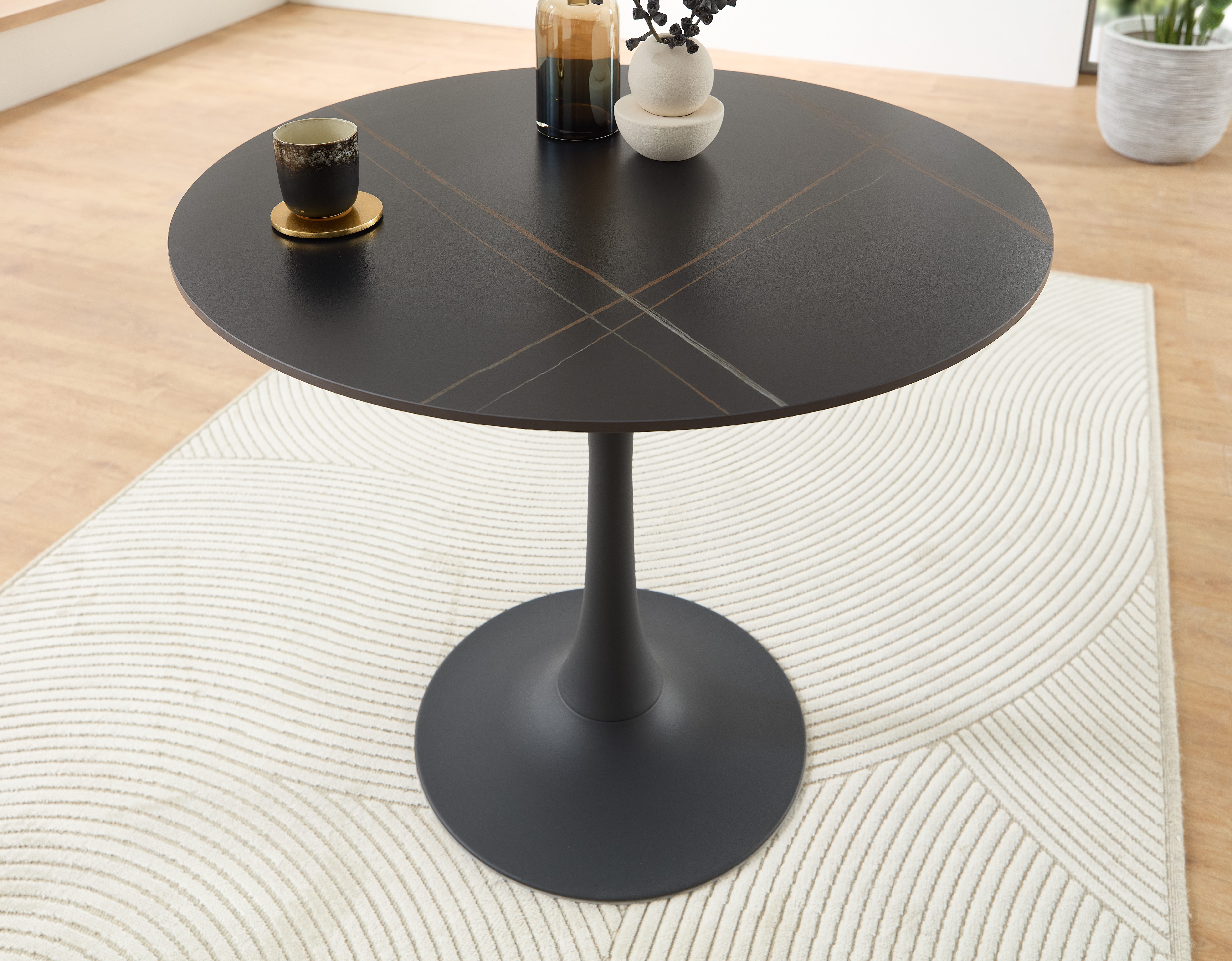Stolkom Eettafel Josh ronde eettafel keramiek, gemarmerd, BxH 90x75 cm Keramische oppervlakte gemarmerd, keuze uit wit, grijs of zwart