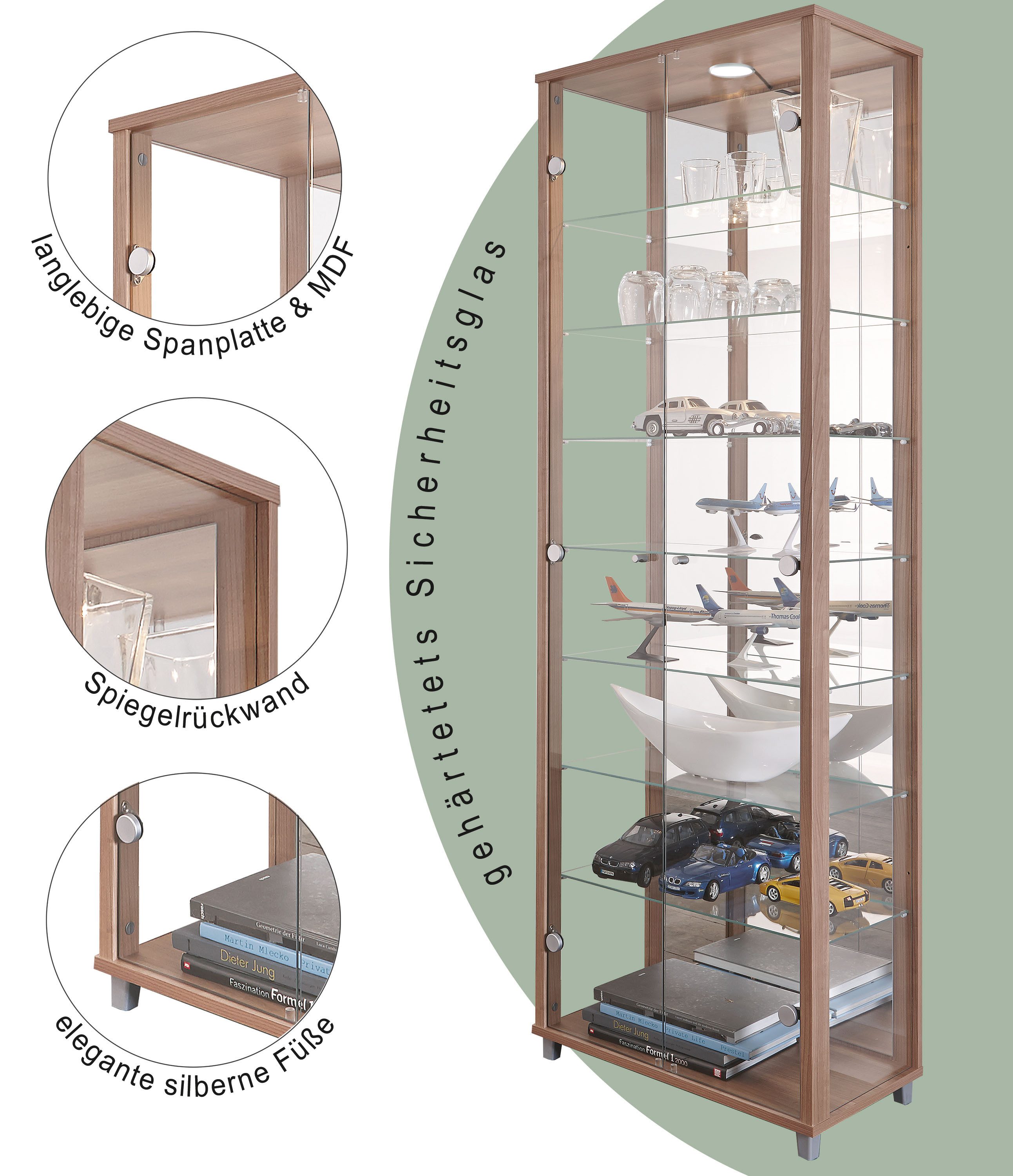 fif möbel Vitrinekast OPTIMA Staande vitrine/glasvitrine met 2 glazen deuren, perfect voor verzamelaars, verzamelvitrine