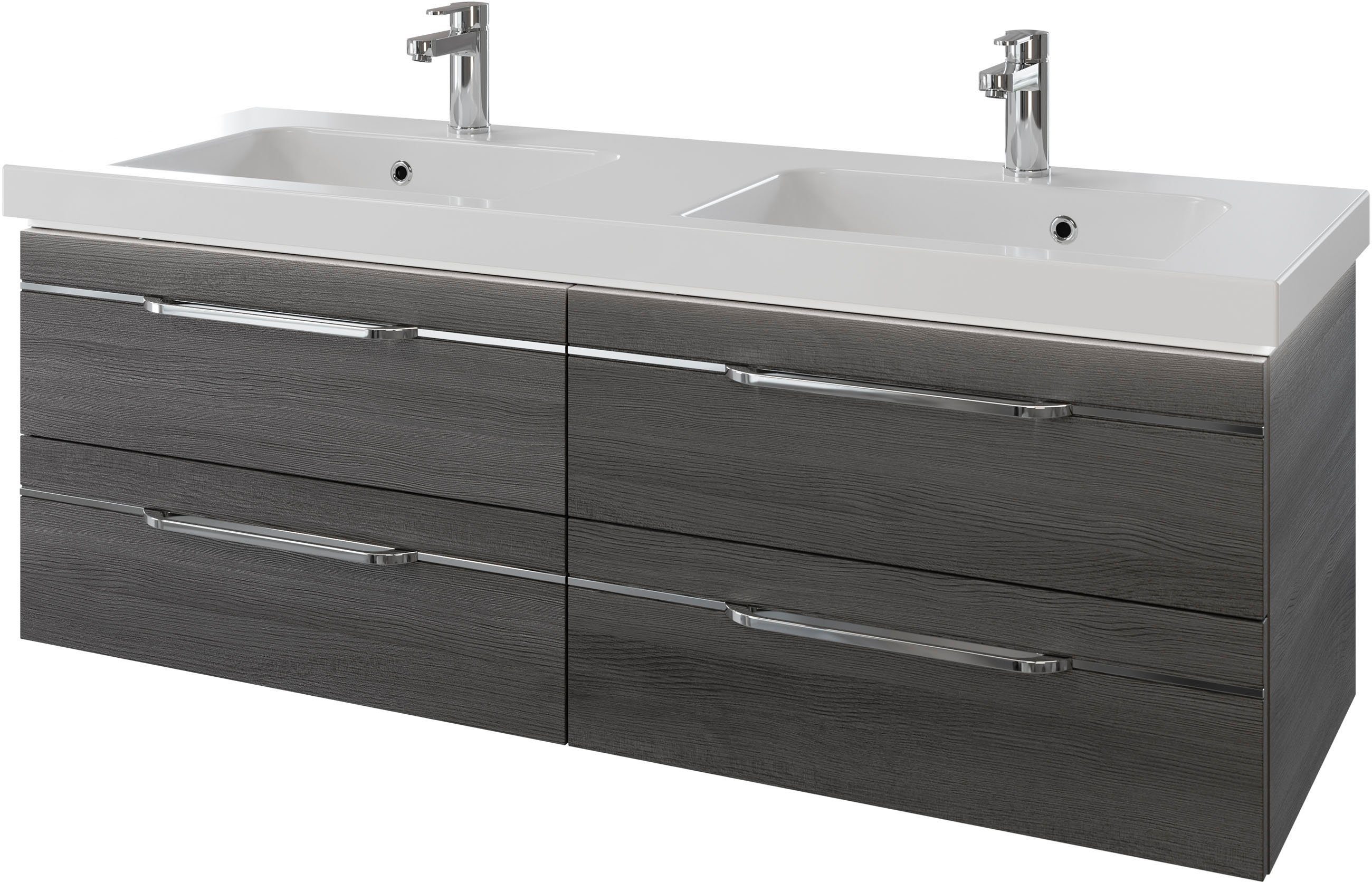 Saphir Wastafelonderkast Serie Balto mineraalmarmeren wastafel met onderkast, 147,8 cm breed (2-delig) wastafelmeubels maat 148,2 cm x 55,6 cm x 50,8