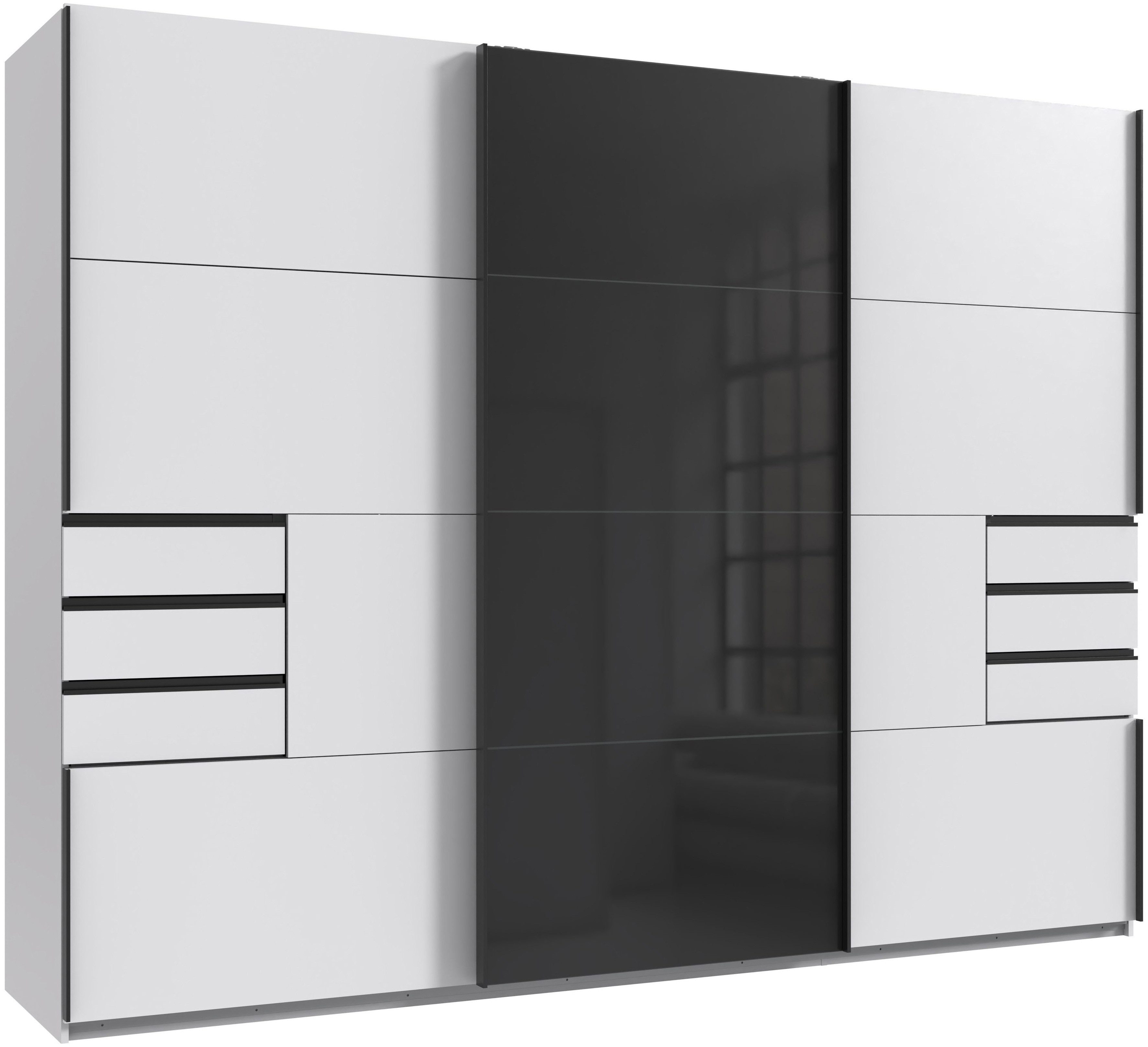 Wimex Schuifdeurkast Leonberg, kledingkast met 6 lades met grafietkleurig glazen front, 270 cm breed, 208 cm hoog zweefdeurkasten wit
