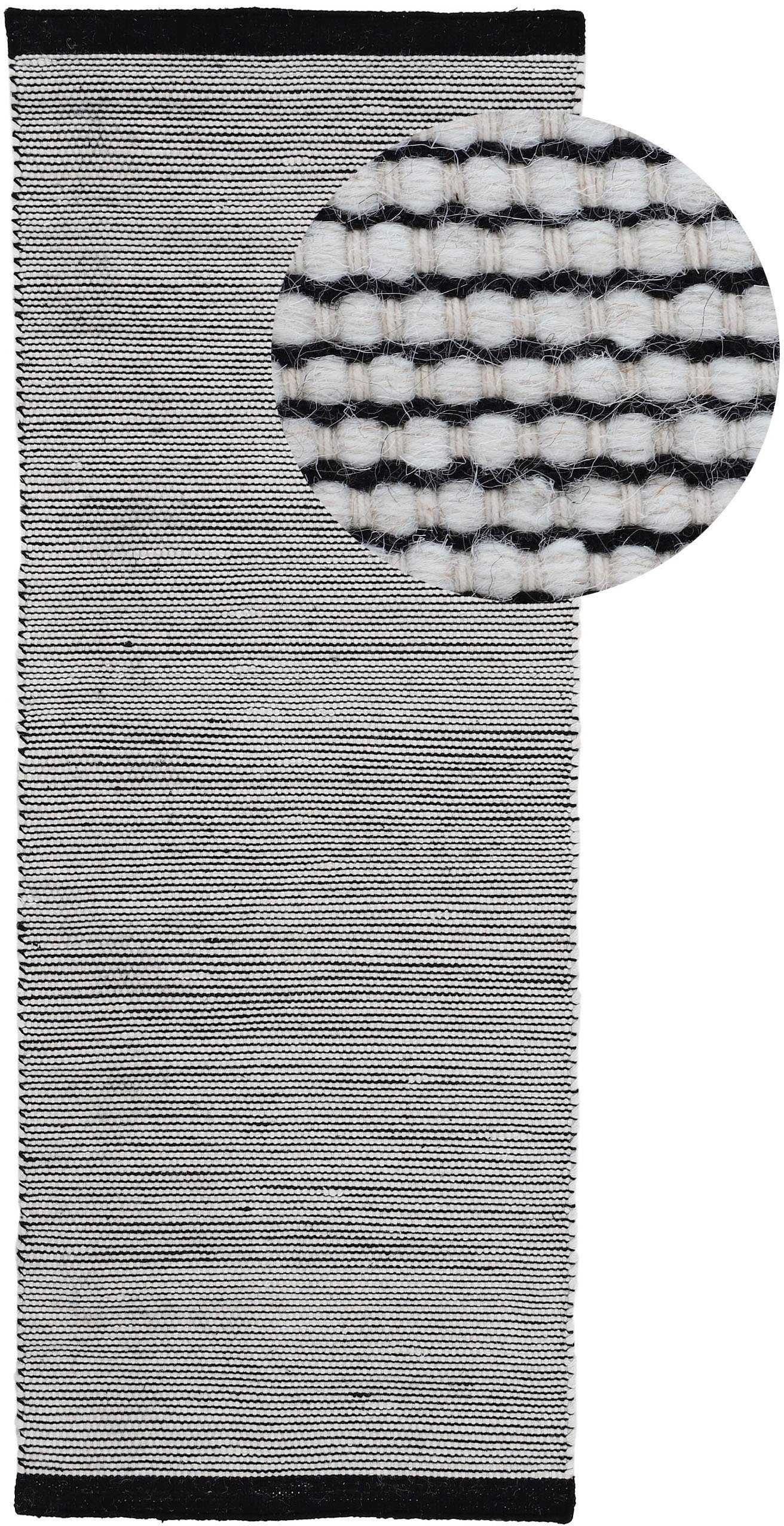 carpetfine Loper Mona Tweezijdig te gebruiken kleed van wol/katoen lopers maat 75 cm x 300 cm x 5 mm zwart