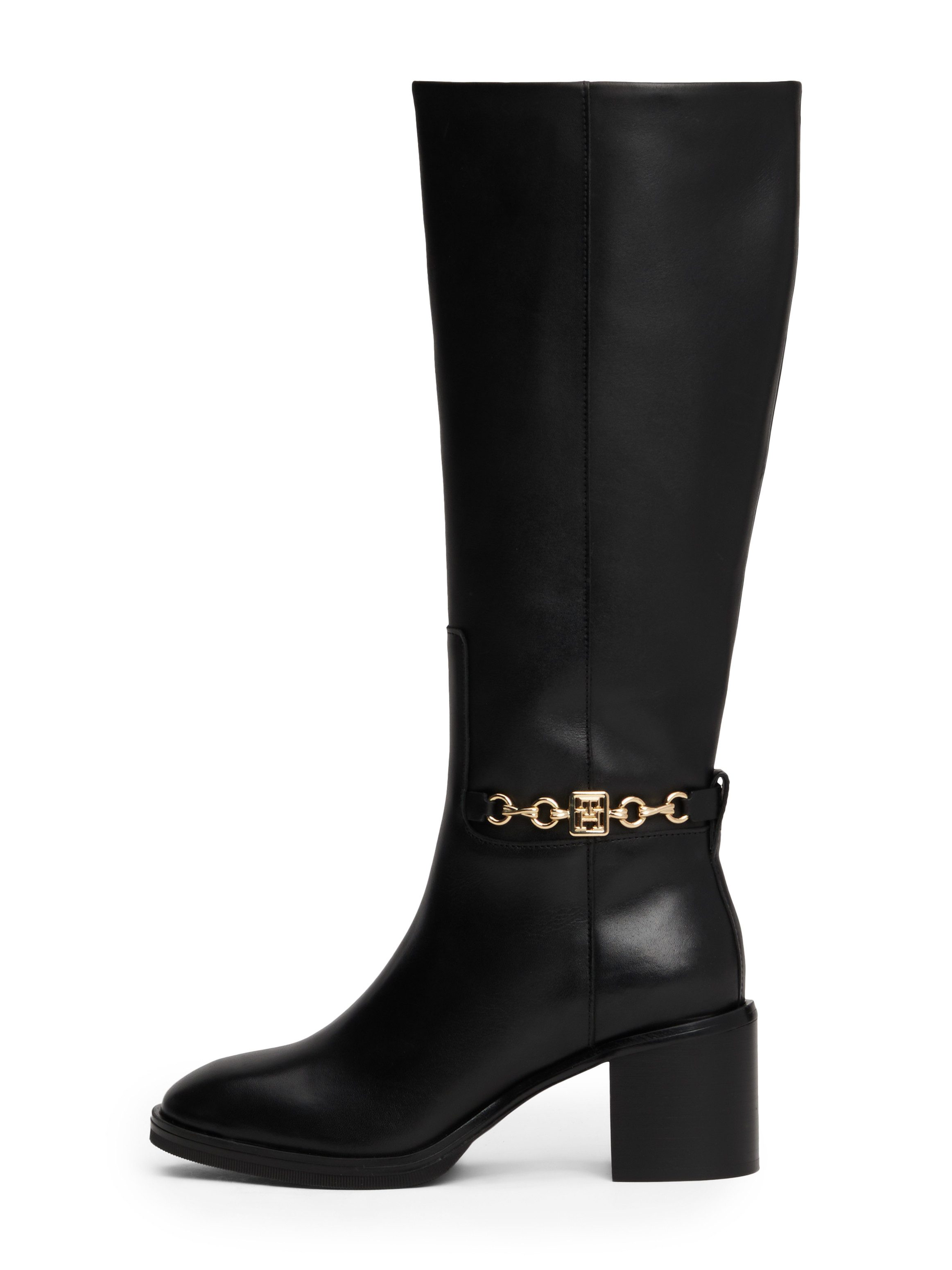 Tommy Hilfiger Laarzen TH CHAIN LEATHER LONG BOOT hakken, lange laarzen met zijdecoratieve gesp