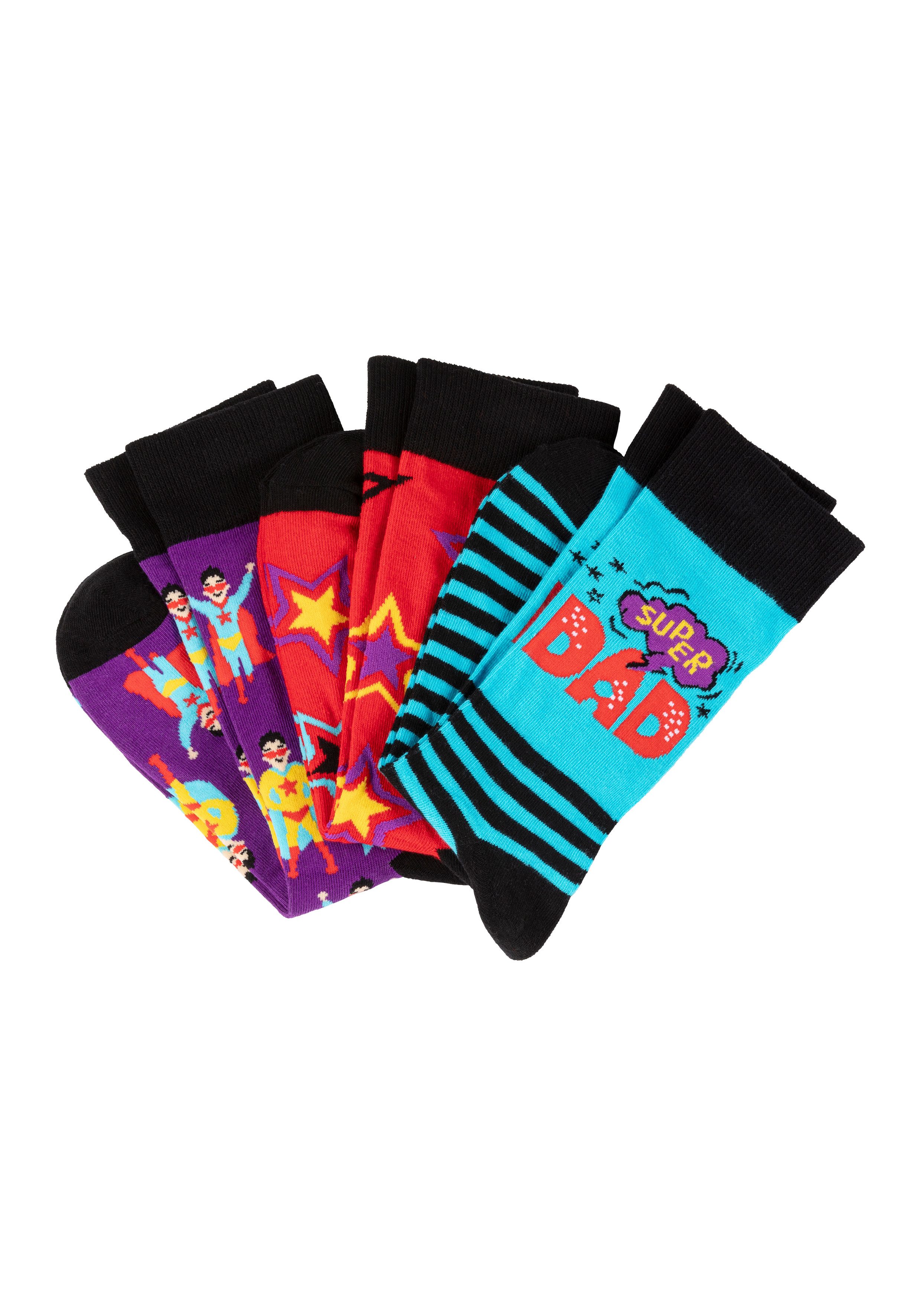 Apollo Sokken Cadeau-doos Super-Papa of Beste Papa verschillende kleuren designs, perfect voor vaderdag of verjaardag (2 paar, Set van 3)